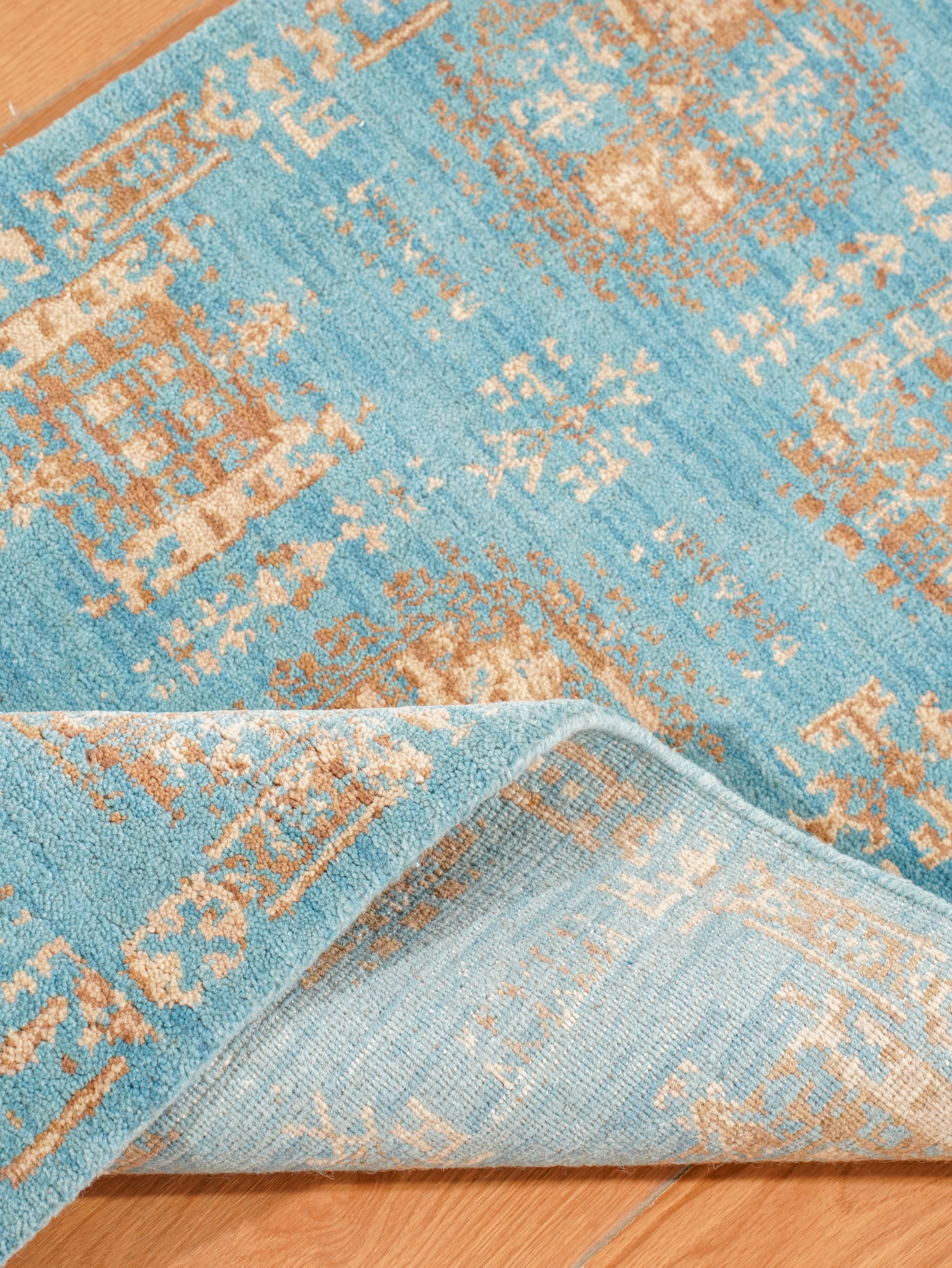 Turquoise Tribal Medallion Hand Knotted Wool Area Rug