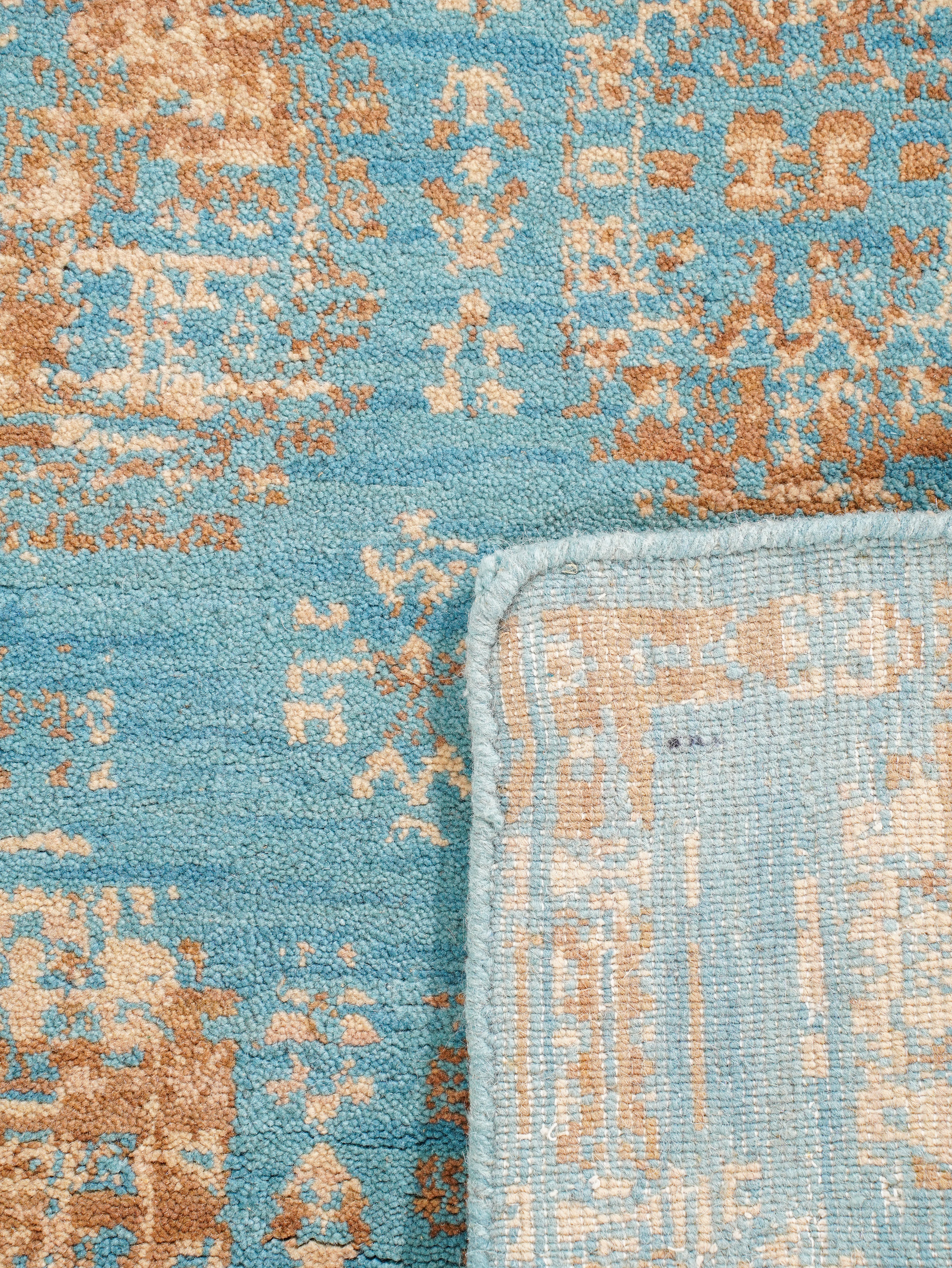 Turquoise Tribal Medallion Hand Knotted Wool Area Rug