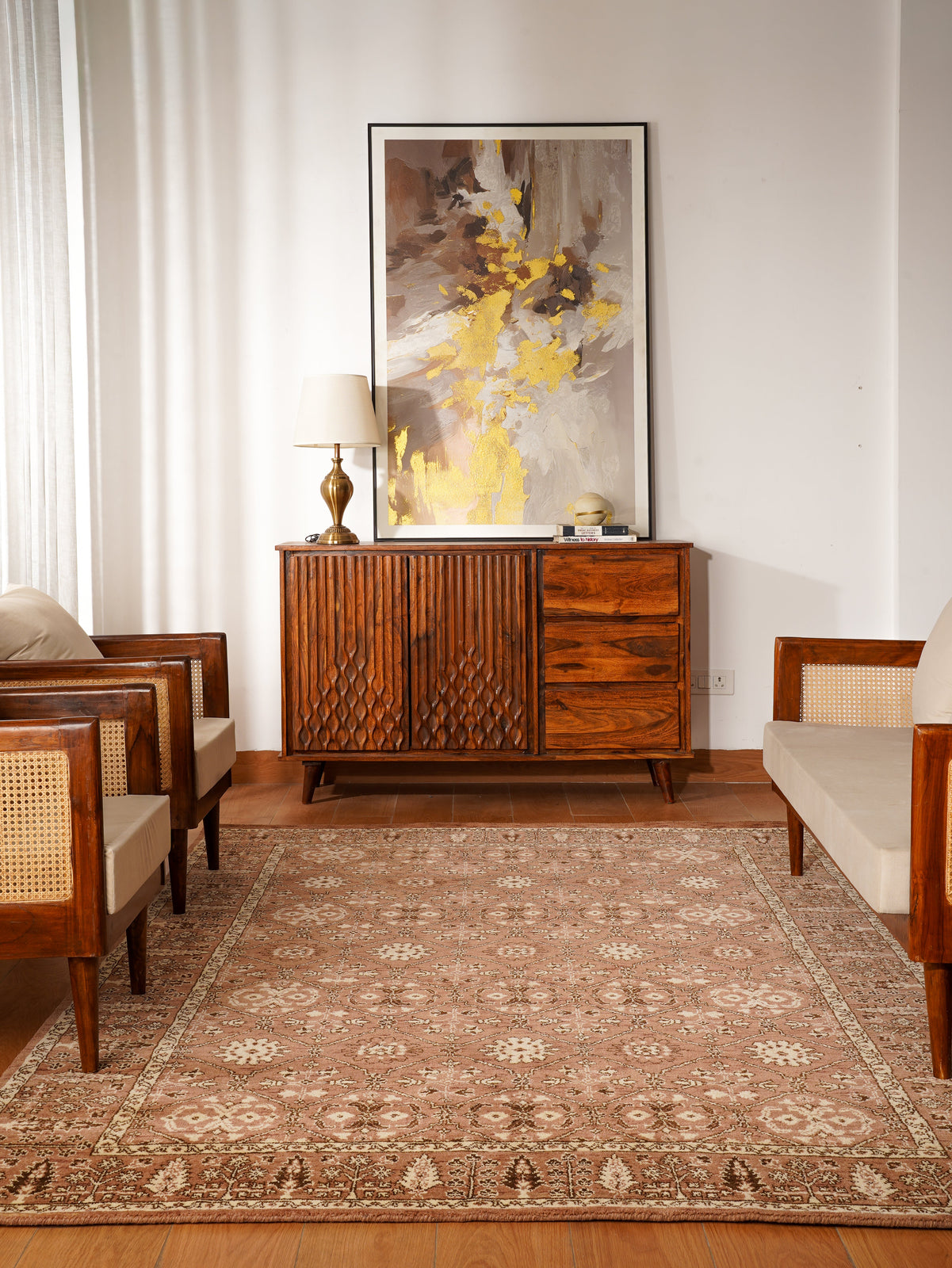 Oriental Trellis Runner Rug – Light Brown & Beige