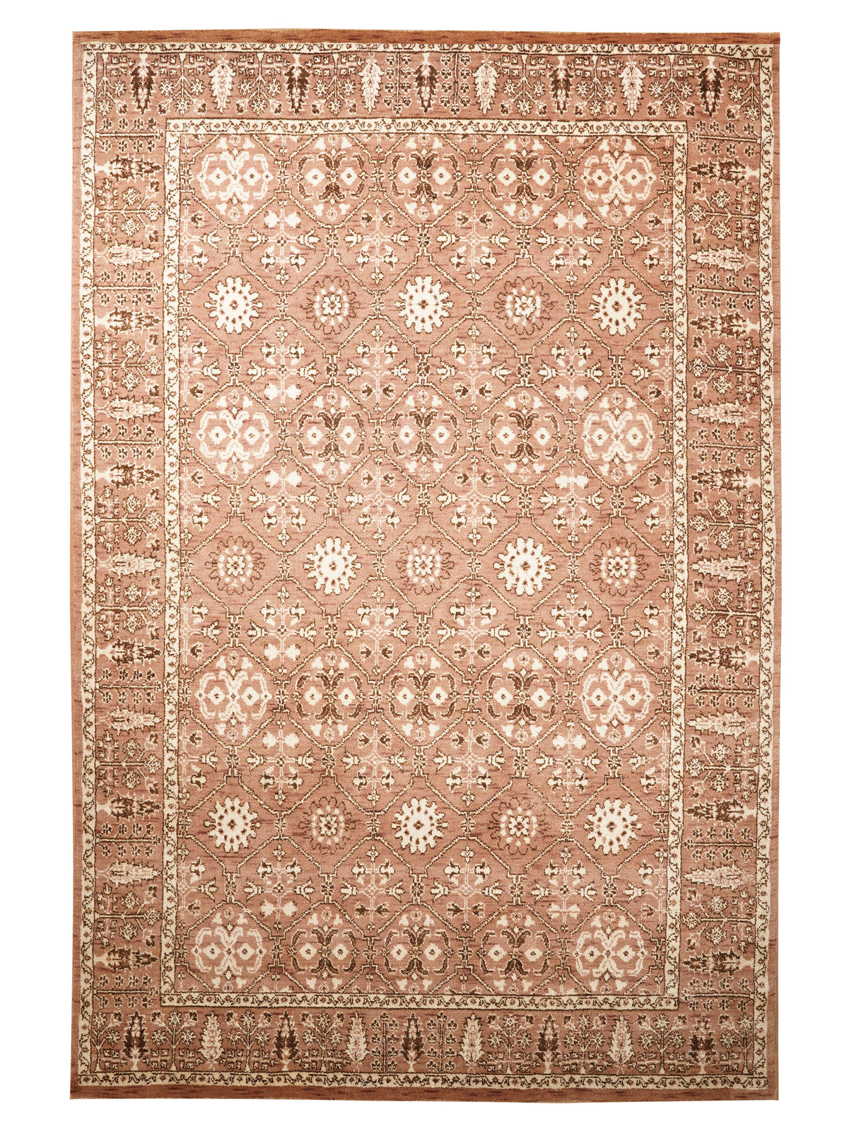 Oriental Trellis Runner Rug – Light Brown & Beige