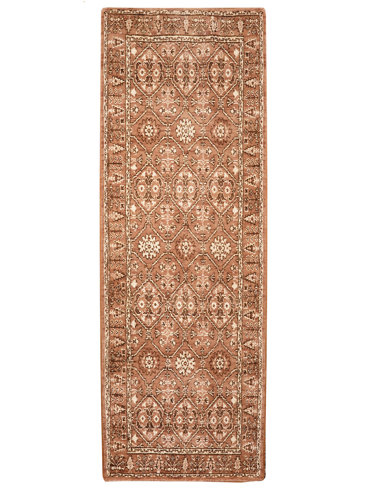 Oriental Trellis Runner Rug – Light Brown & Beige