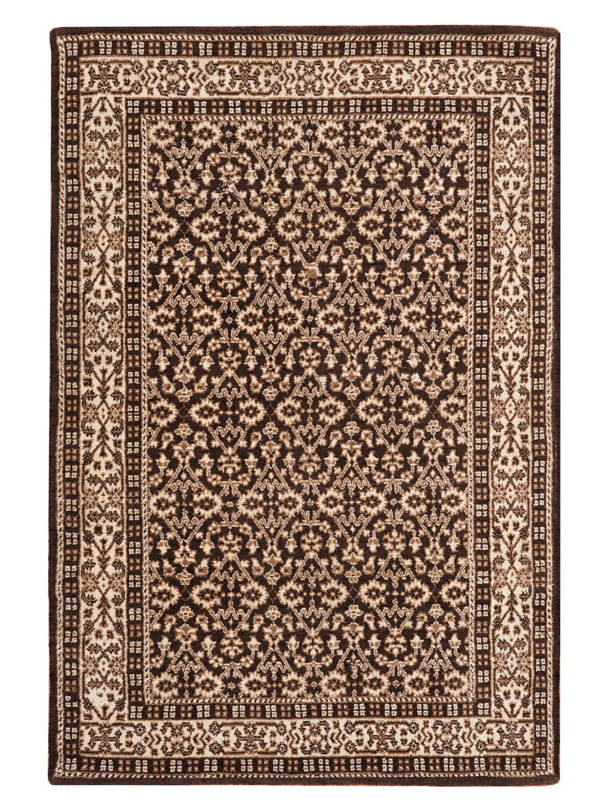 Hand Knotted Wool Oriental Area Rug – Brown & Beige Traditional Floral Pattern