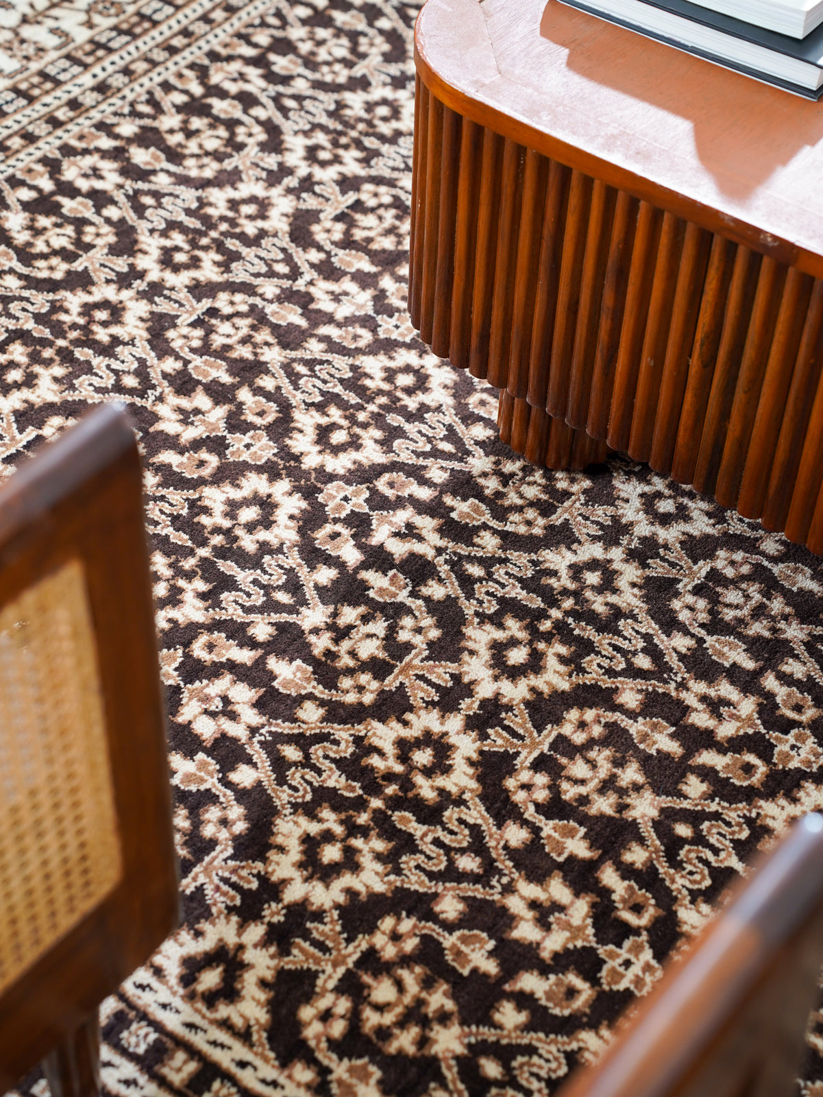 Hand Knotted Wool Oriental Area Rug – Brown & Beige Traditional Floral Pattern