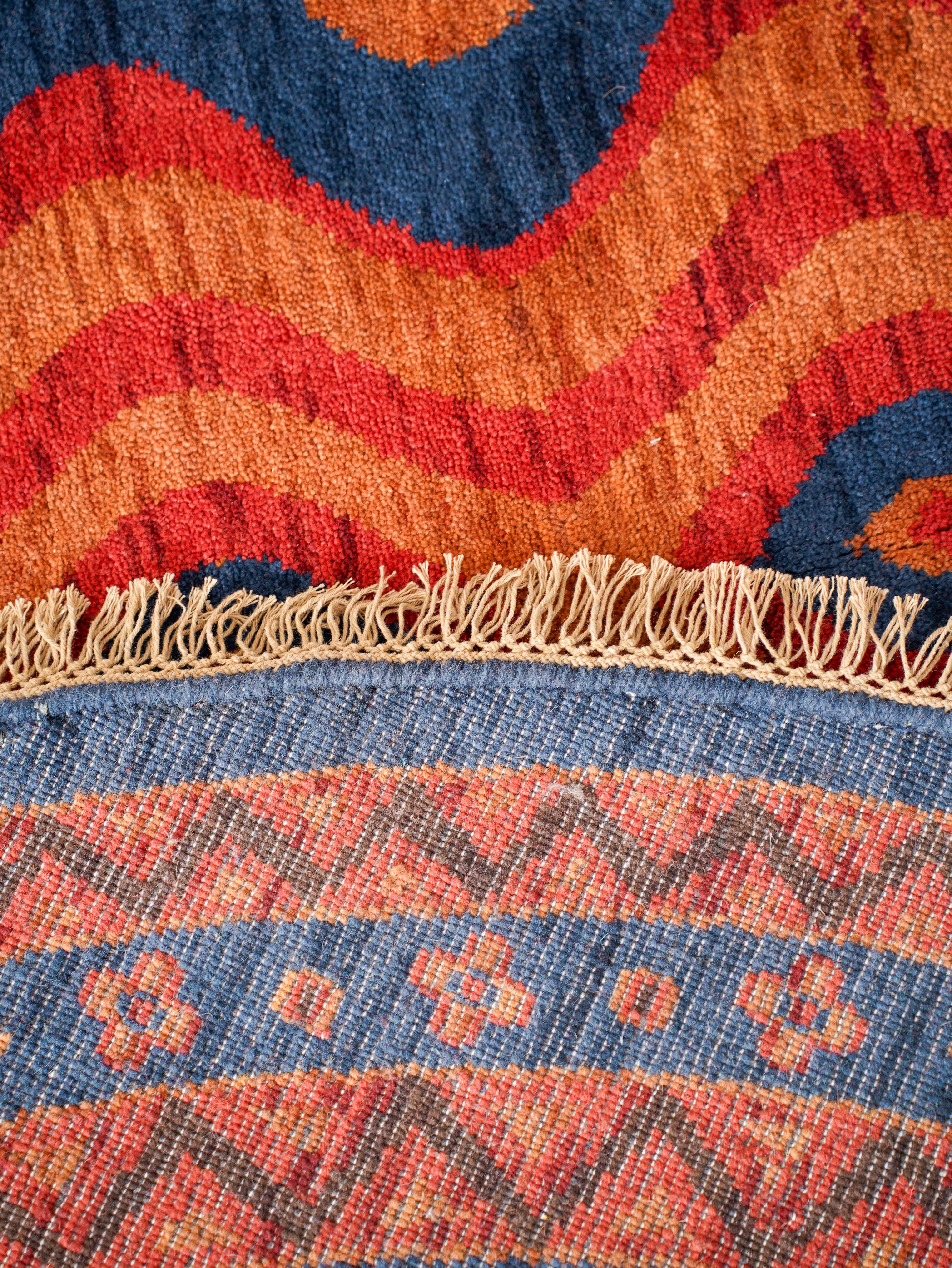 Hand-Knotted Multicolor Wool Oriental Area Rug with Tribal Geometric Design