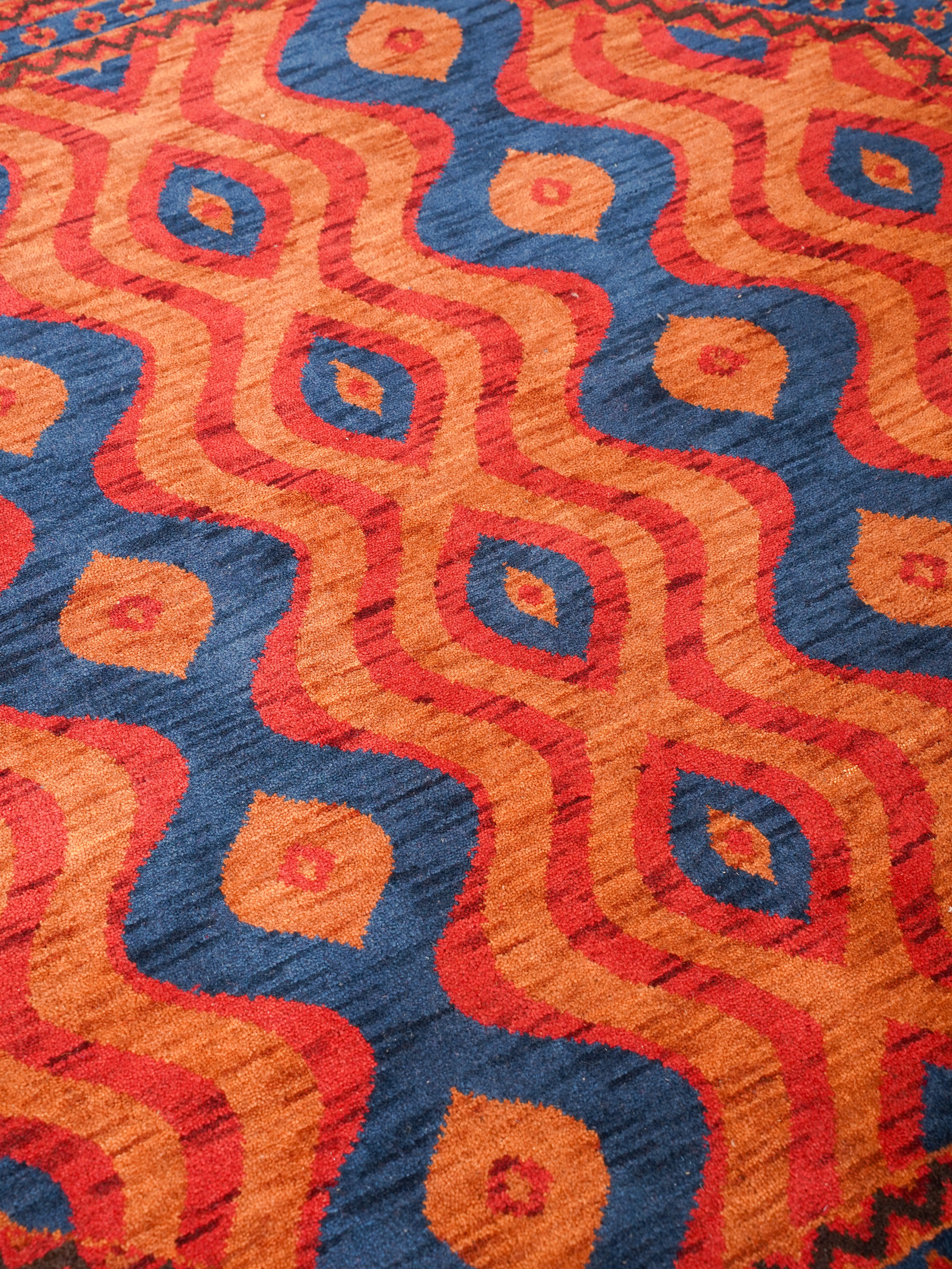 Hand-Knotted Multicolor Wool Oriental Area Rug with Tribal Geometric Design