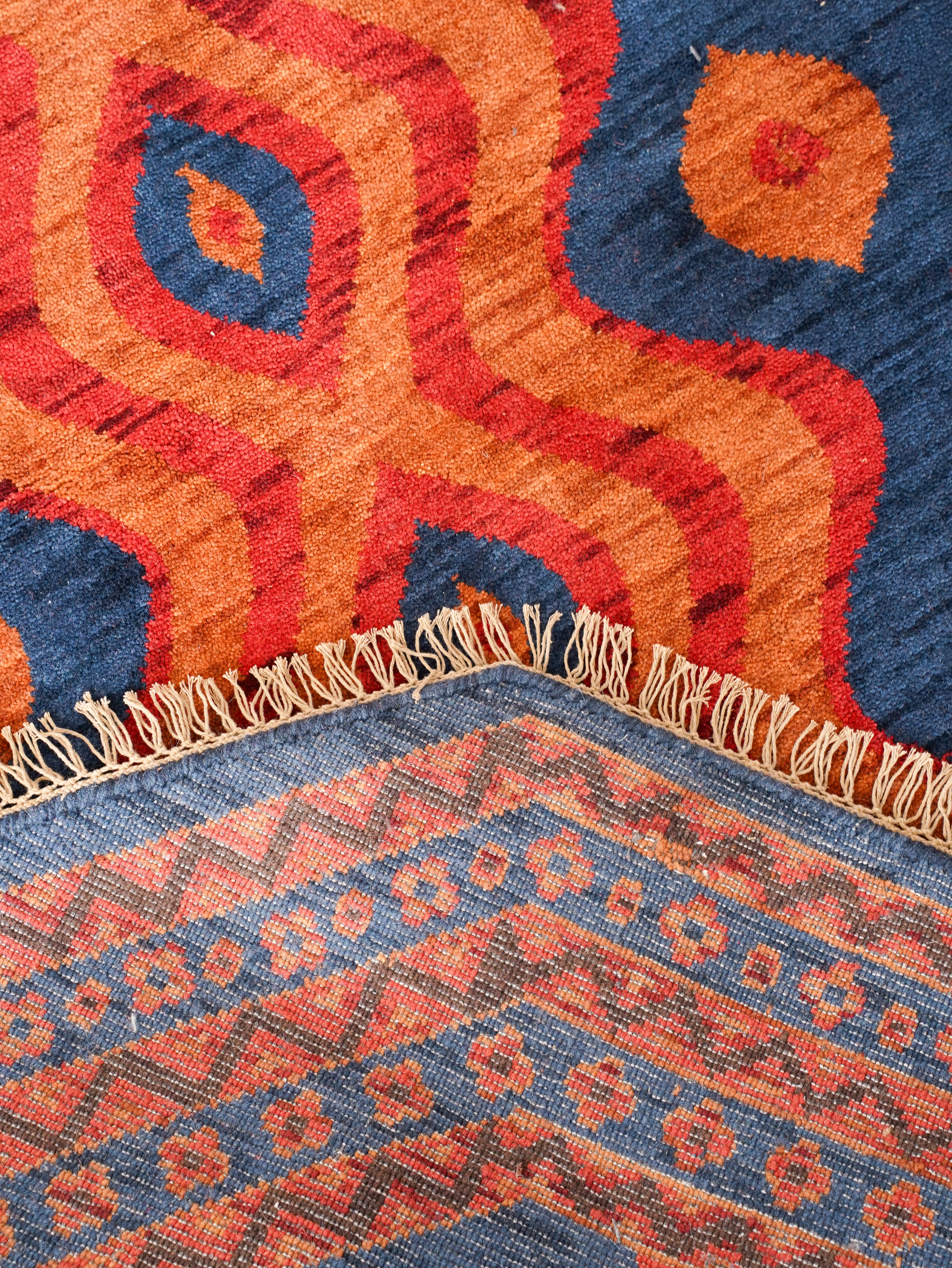 Hand-Knotted Multicolor Wool Oriental Area Rug with Tribal Geometric Design