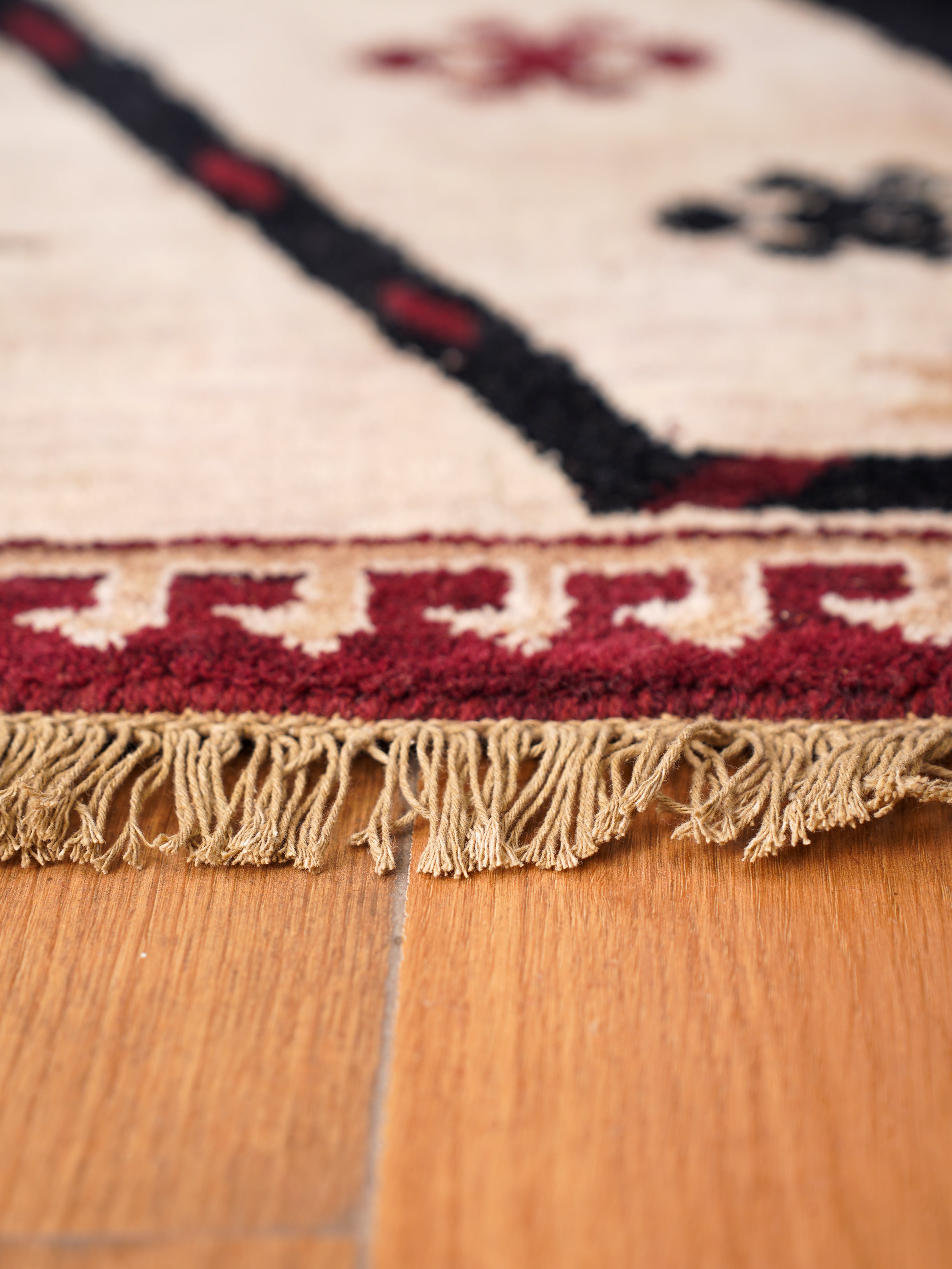 Hand-Knotted Multicolor Wool Oriental Area Rug with Tribal Geometric Medallion Pattern