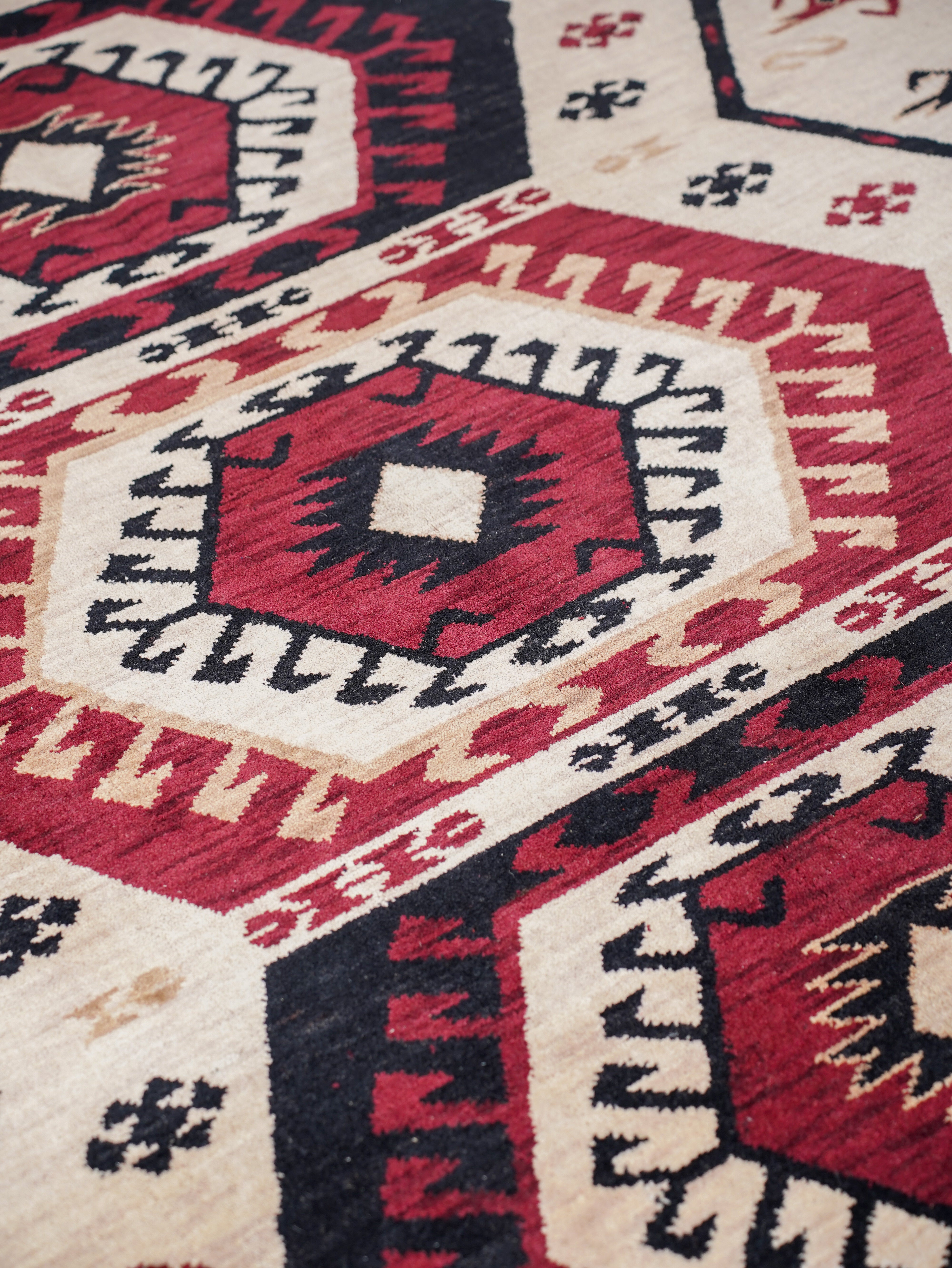 Hand-Knotted Multicolor Wool Oriental Area Rug with Tribal Geometric Medallion Pattern