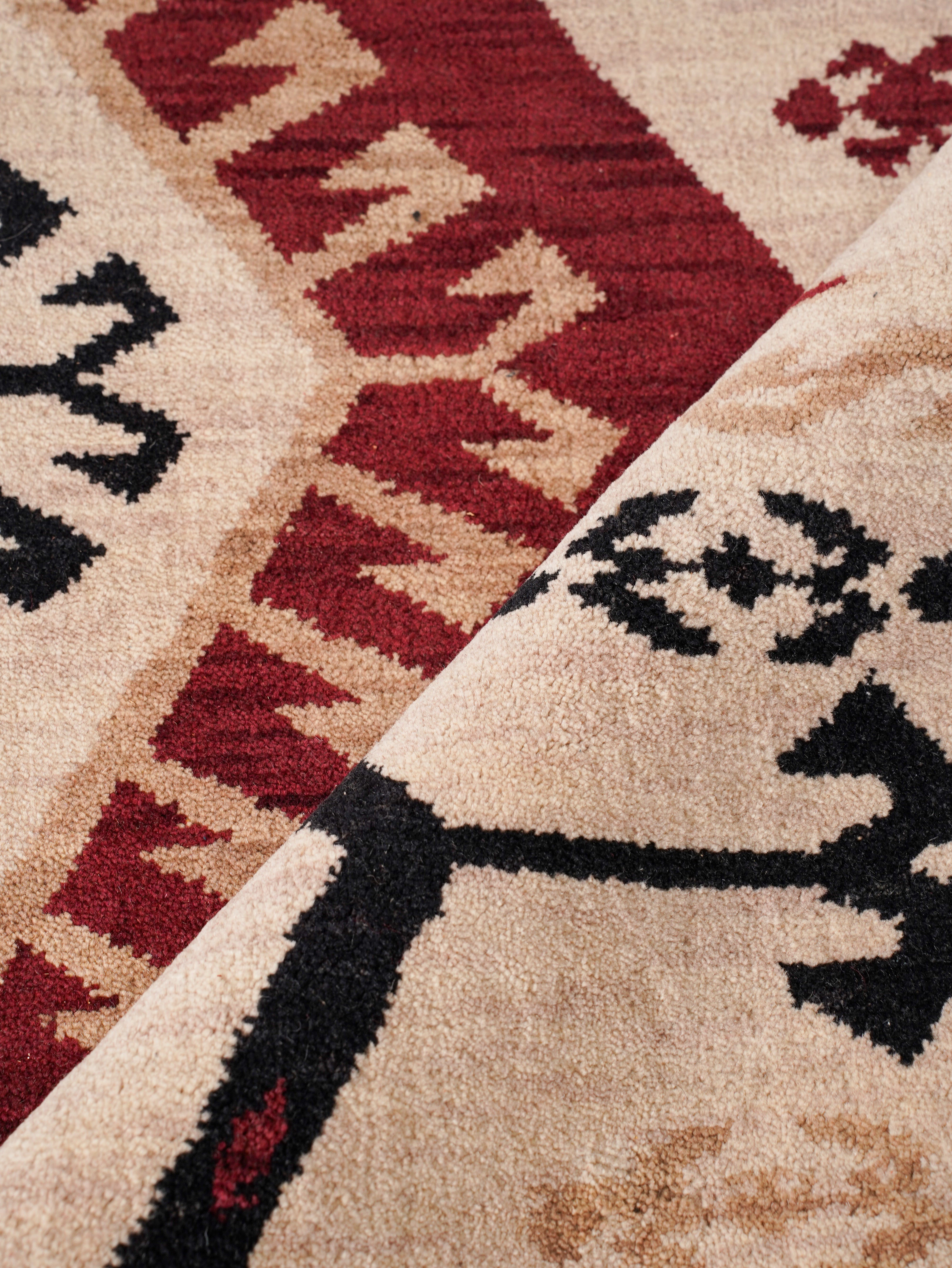 Hand-Knotted Multicolor Wool Oriental Area Rug with Tribal Geometric Medallion Pattern