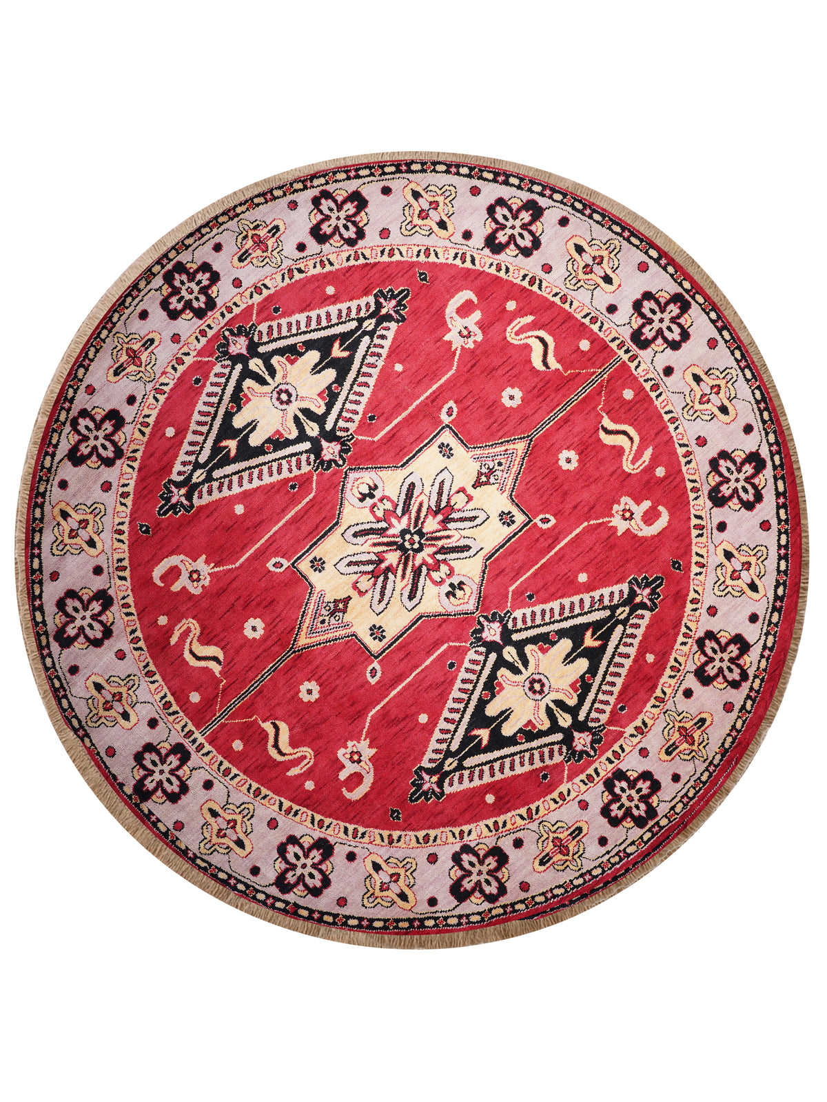 Hand-Knotted Red and Beige Wool Oriental Area Rug with Tribal Medallion Pattern