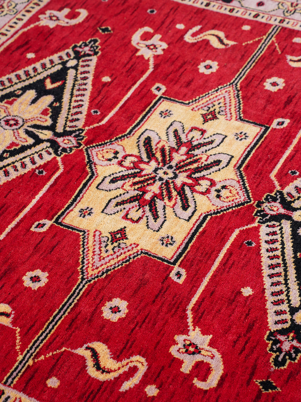 Hand-Knotted Red and Beige Wool Oriental Area Rug with Tribal Medallion Pattern