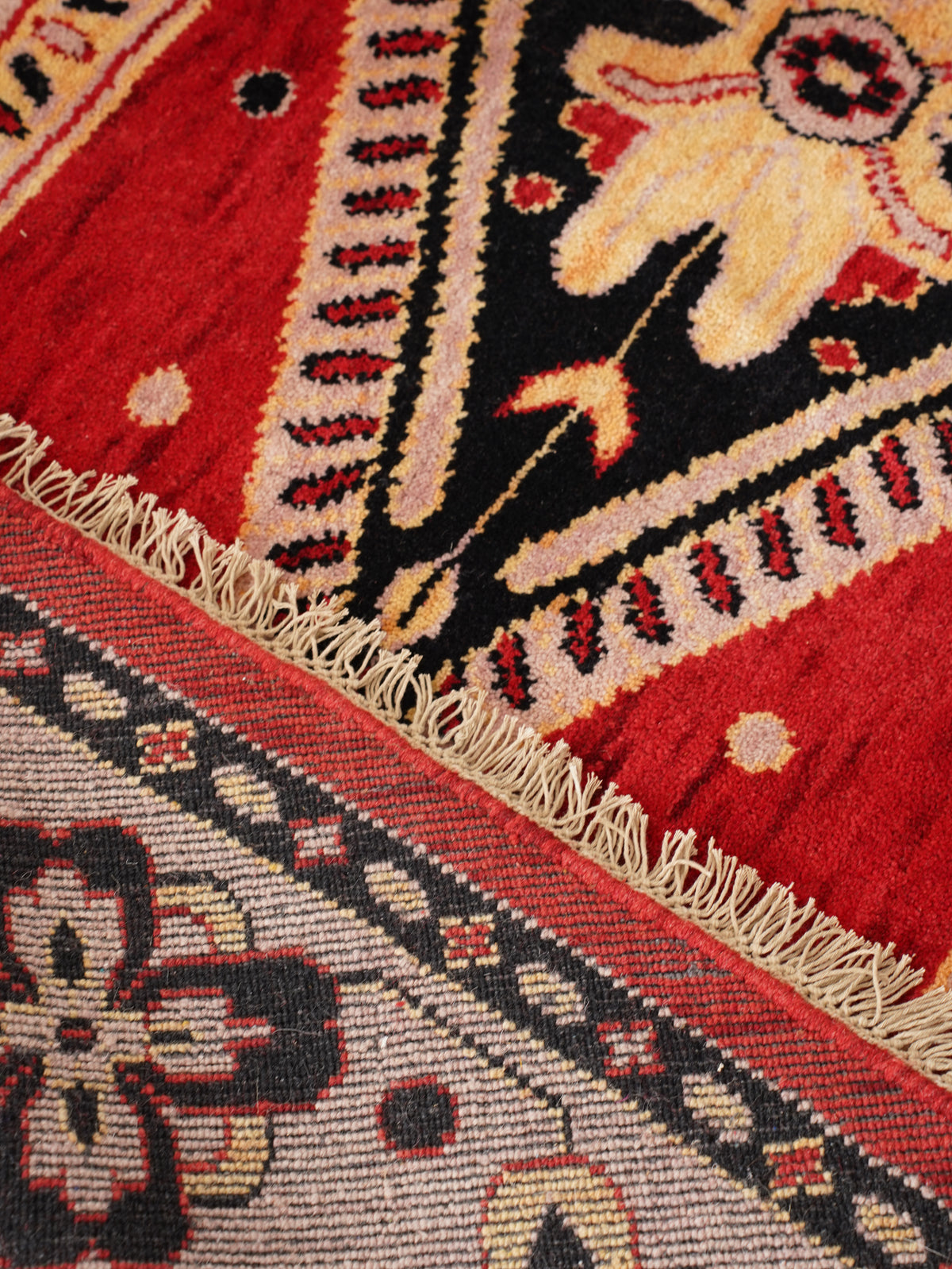 Hand-Knotted Red and Beige Wool Oriental Area Rug with Tribal Medallion Pattern