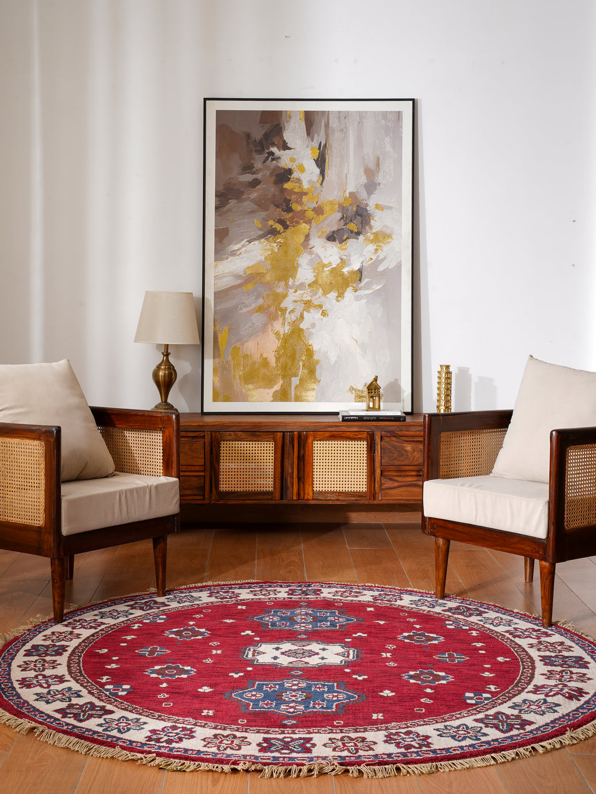 Hand-Knotted Red and Cream Wool Oriental Area Rug
