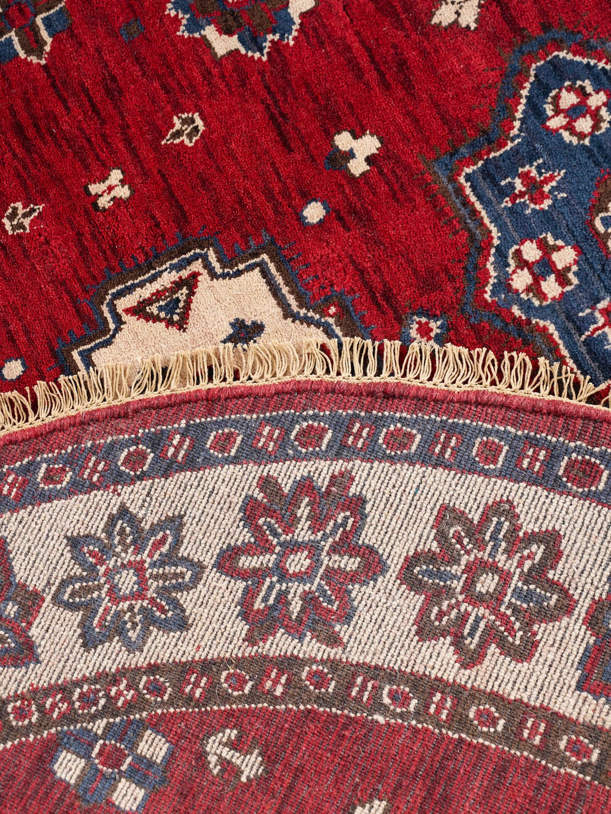Hand-Knotted Red and Cream Wool Oriental Area Rug