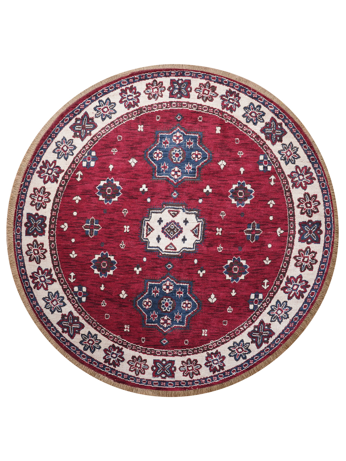 Hand-Knotted Red and Cream Wool Oriental Area Rug