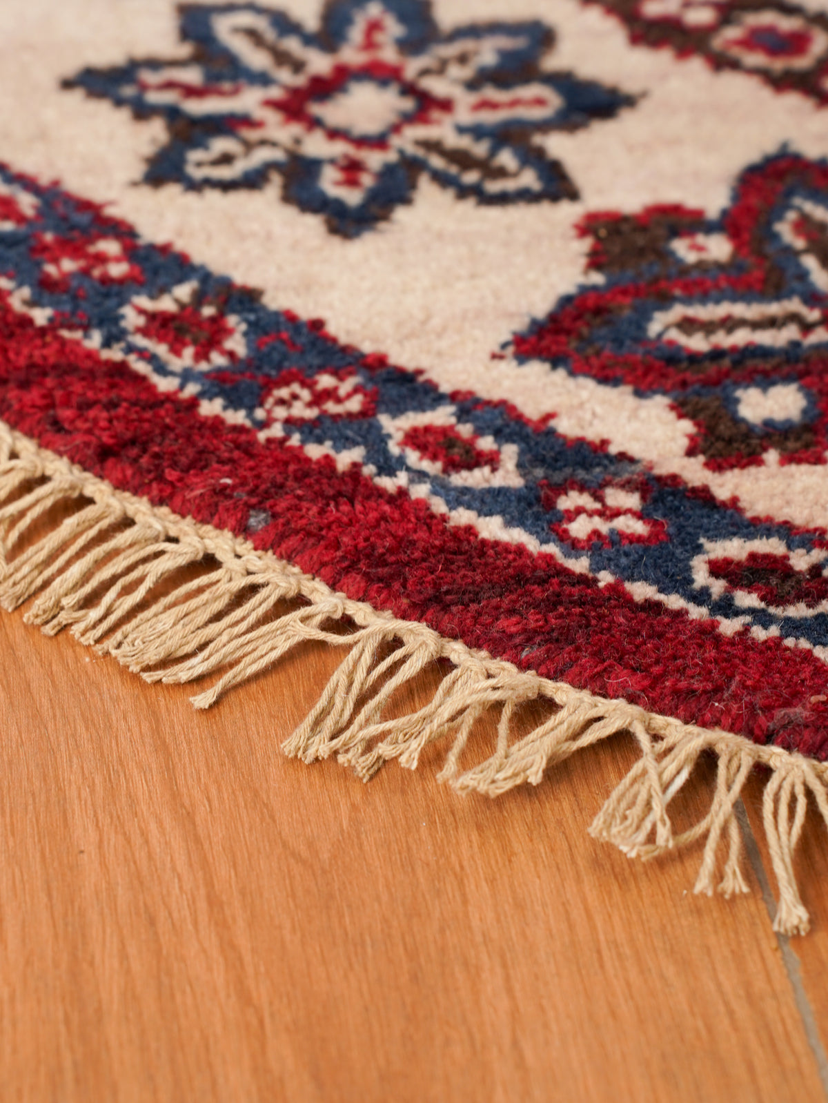 Hand-Knotted Red and Cream Wool Oriental Area Rug