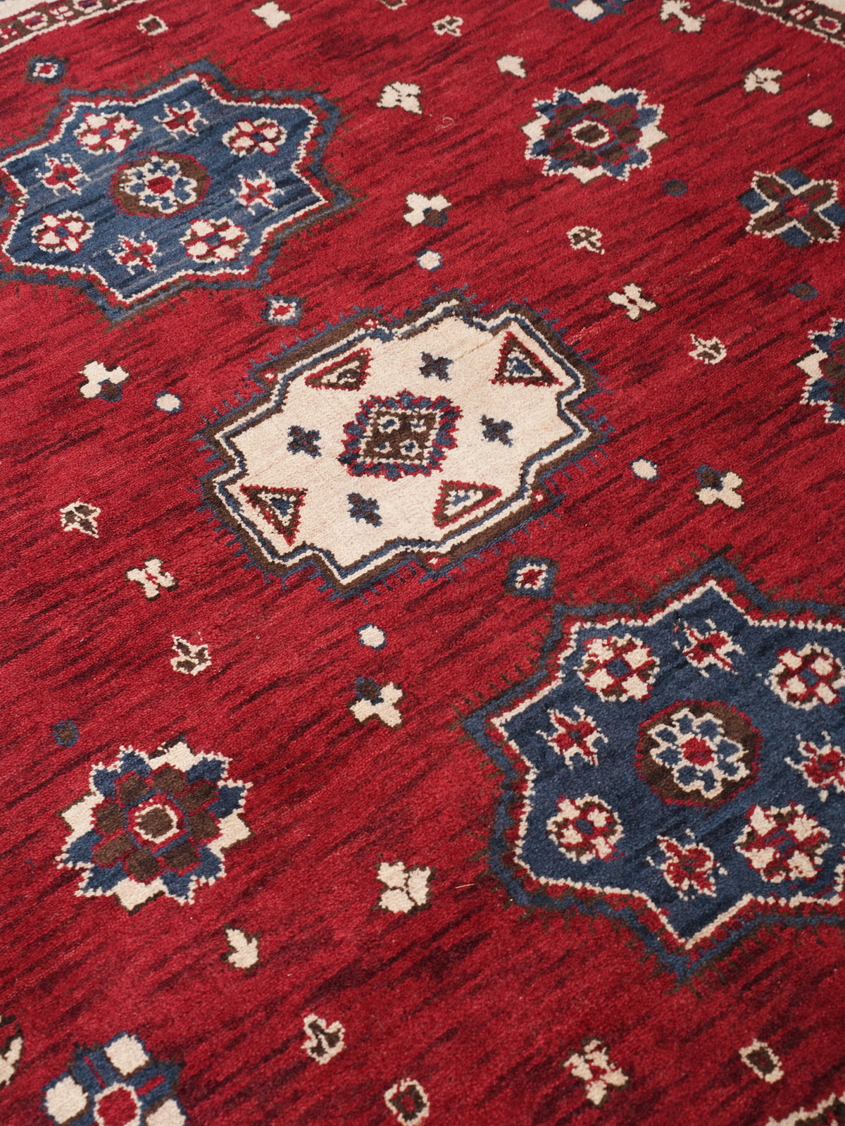 Hand-Knotted Red and Cream Wool Oriental Area Rug