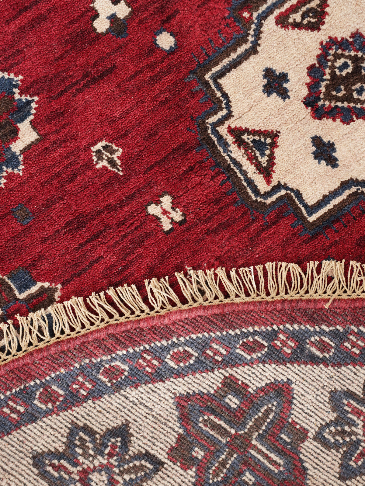 Hand-Knotted Red and Cream Wool Oriental Area Rug