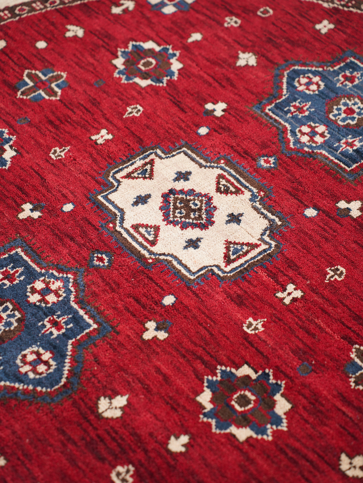 Hand-Knotted Red and Cream Wool Oriental Area Rug