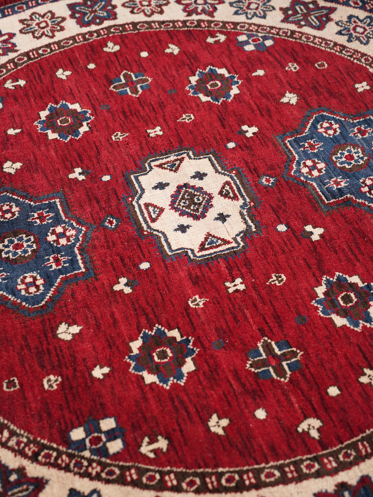 Hand-Knotted Red and Cream Wool Oriental Area Rug