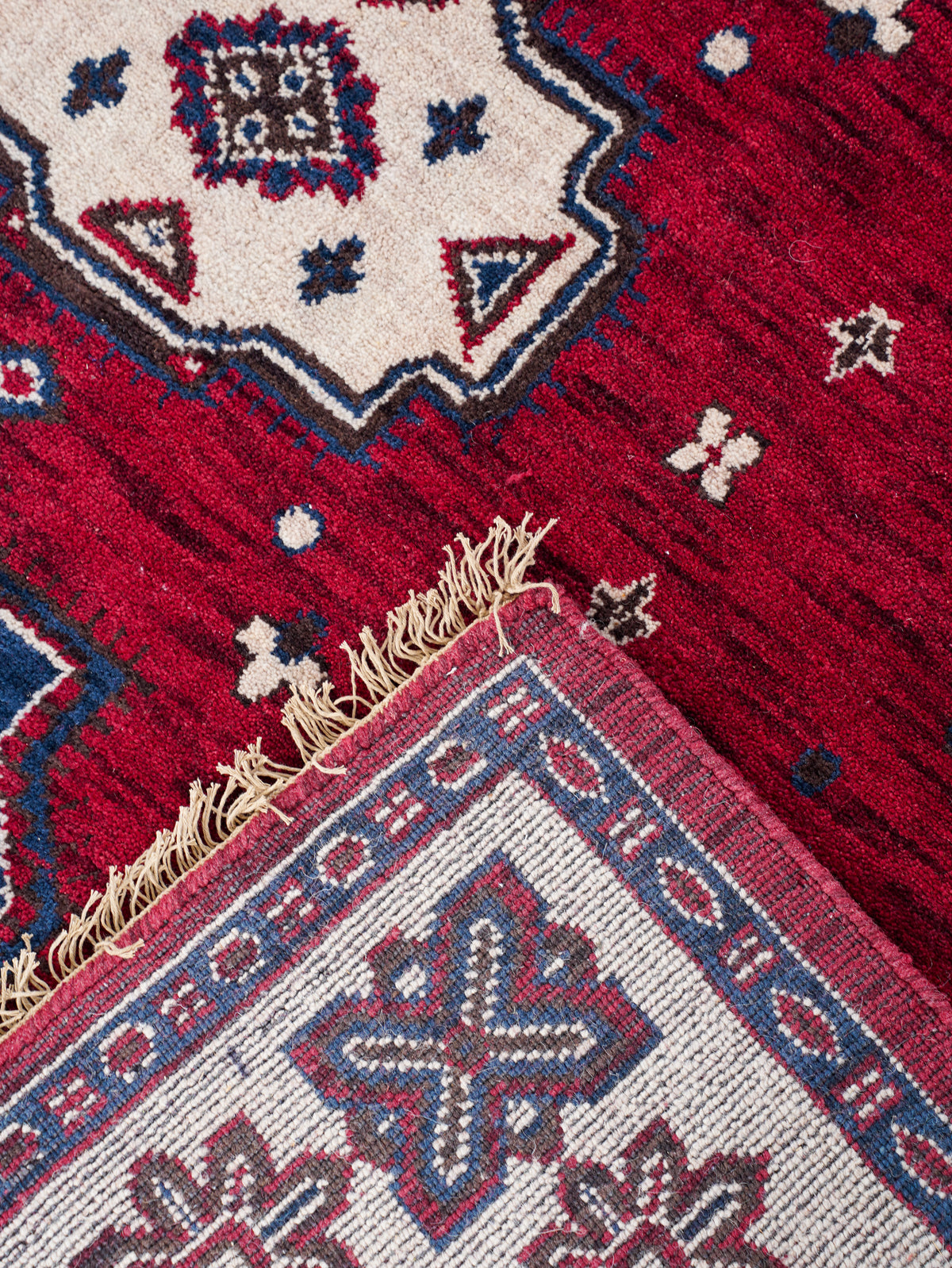 Hand-Knotted Red and Cream Wool Oriental Area Rug