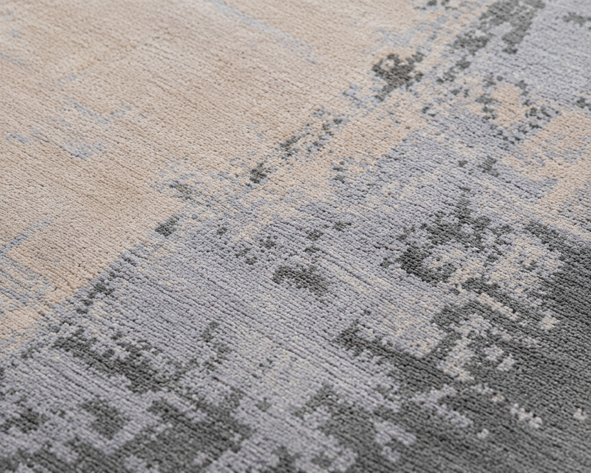 Hand-Knotted Multicolor Wool Area Rug with Modern Distressed Abstract Pattern