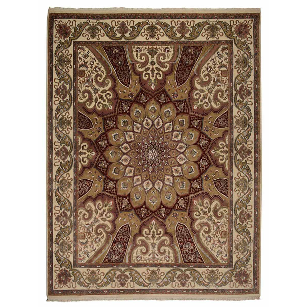 Hand Knotted Isfahan Wool Area Rug Oriental Cream