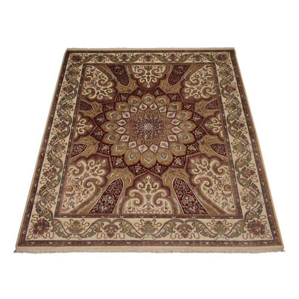 Hand Knotted Isfahan Wool Area Rug Oriental Cream