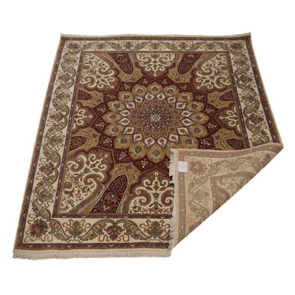 Hand Knotted Isfahan Wool Area Rug Oriental Cream