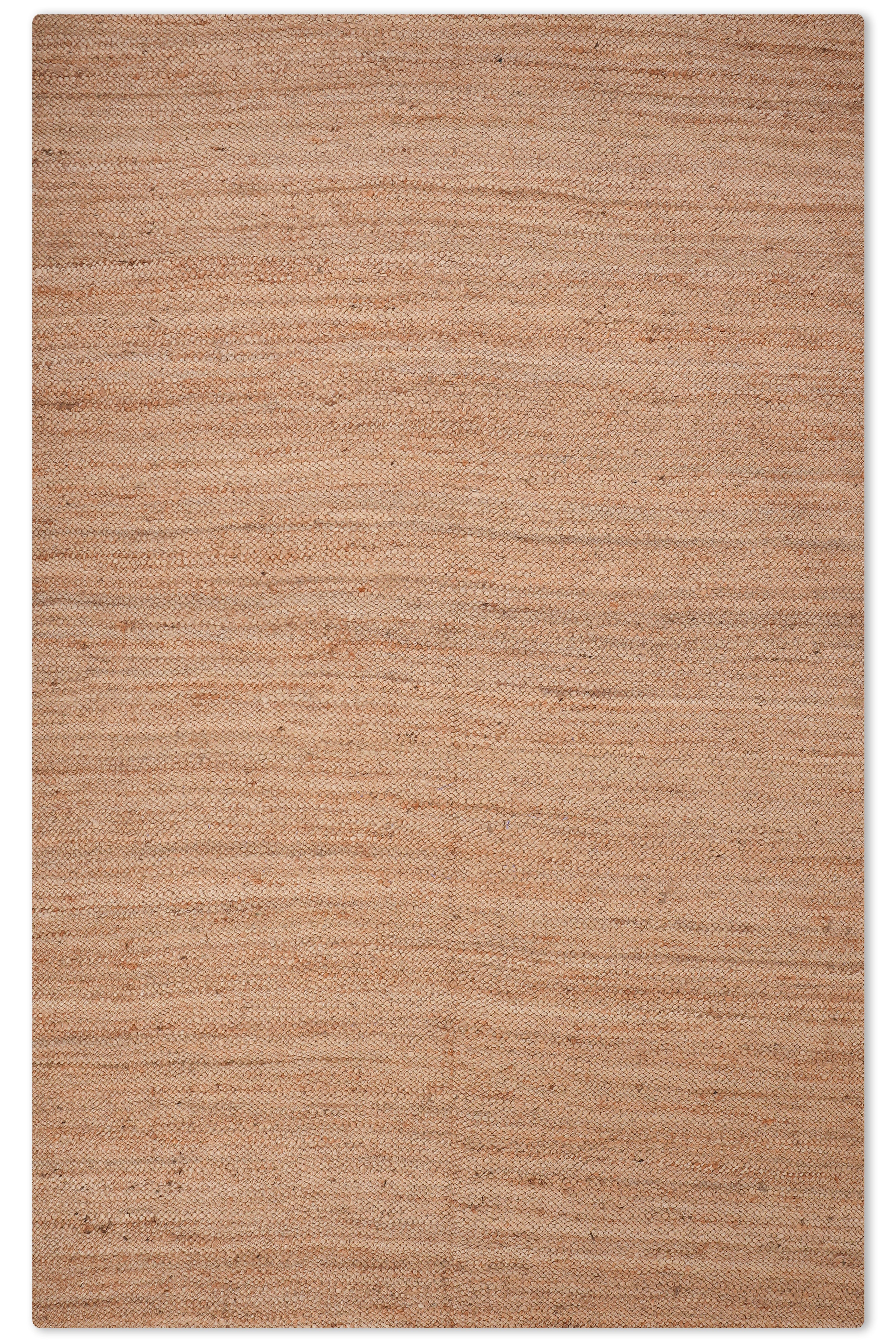 Top view of light brown handwoven jute rug.