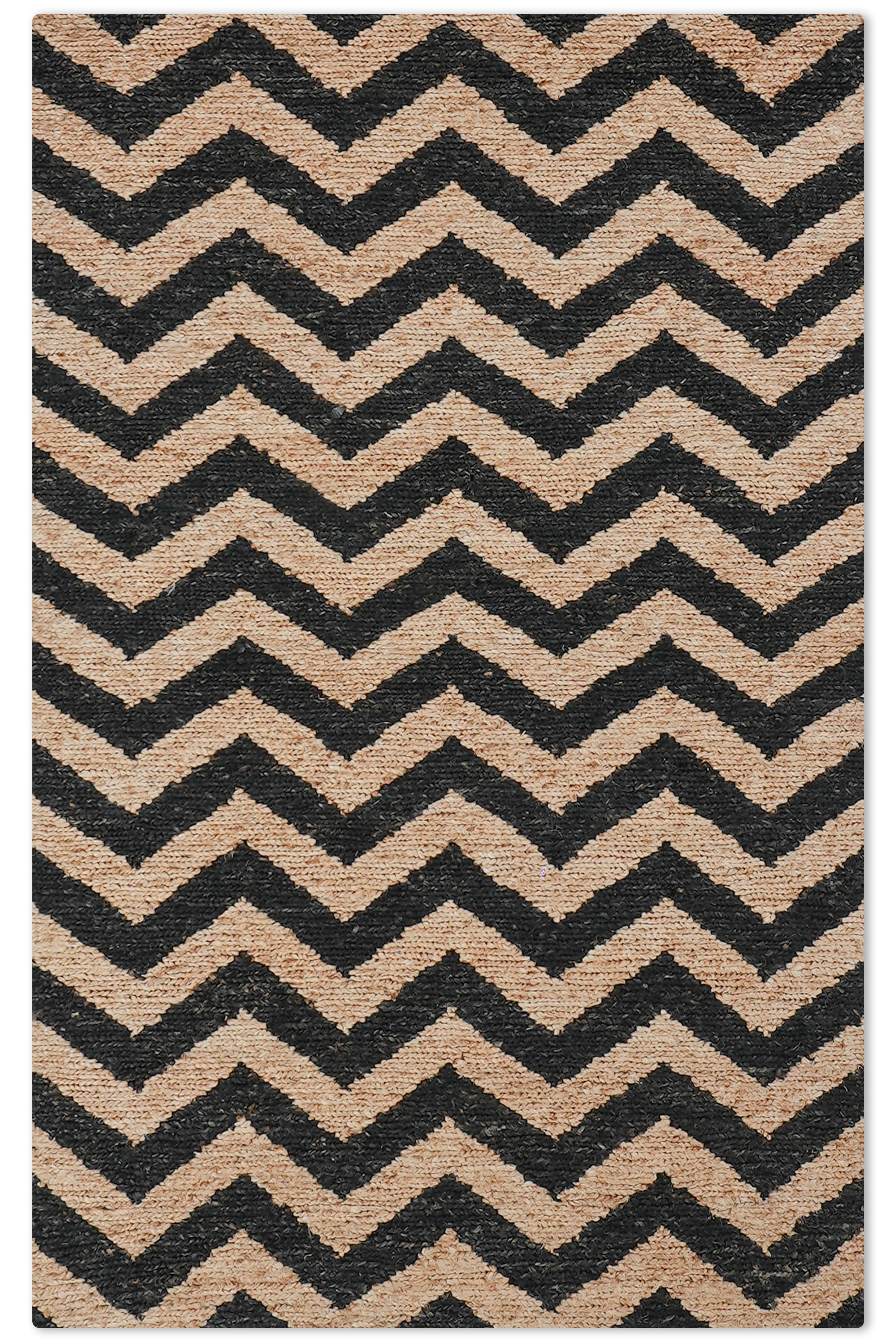 Hand-Knotted Chevron Jute Rug – Cream & Black | Washable Eco-Friendly Area Rug