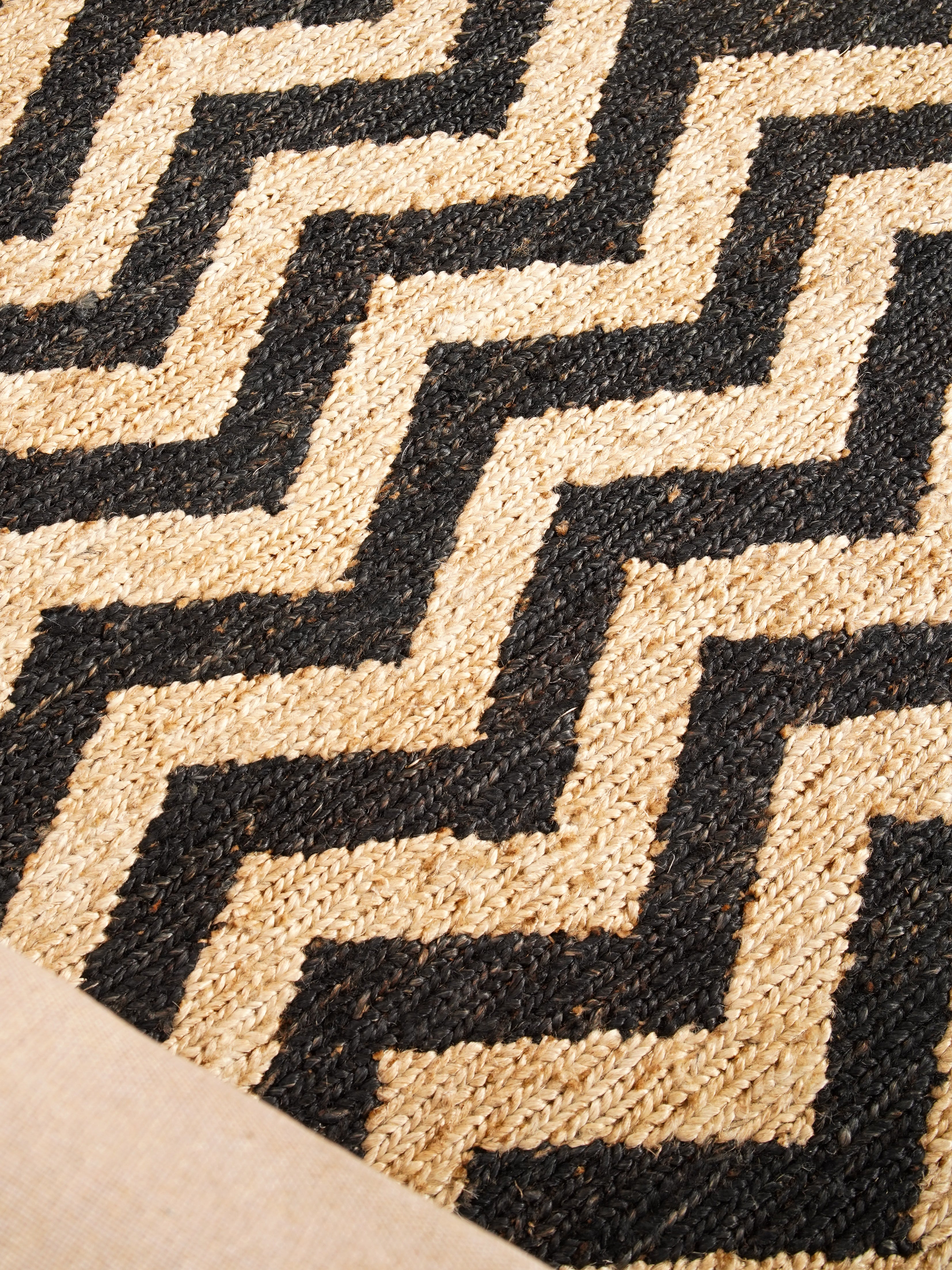 Hand-Knotted Chevron Jute Rug – Cream & Black | Washable Eco-Friendly Area Rug