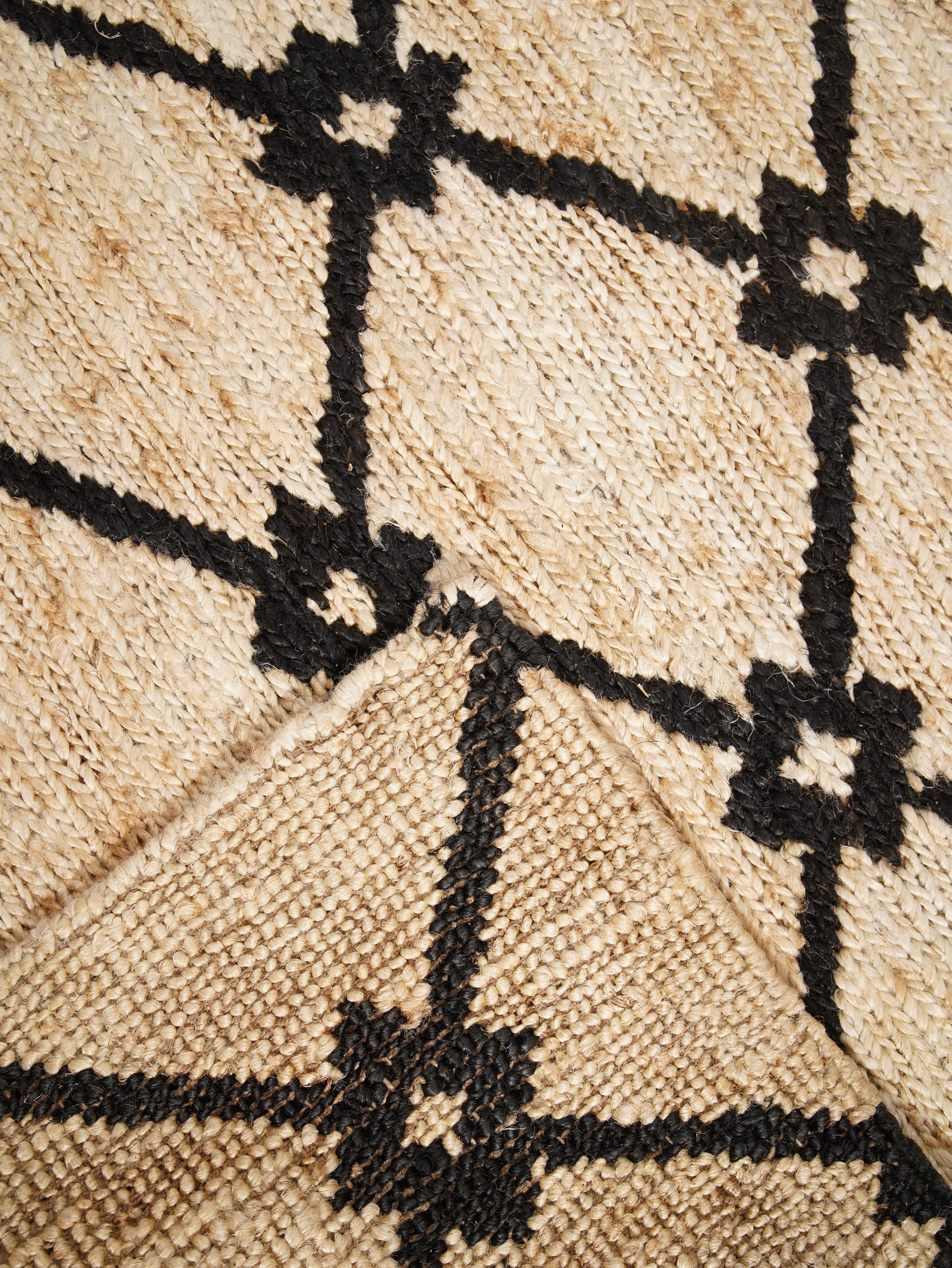 Beige Black Hand Woven Jute Rug
