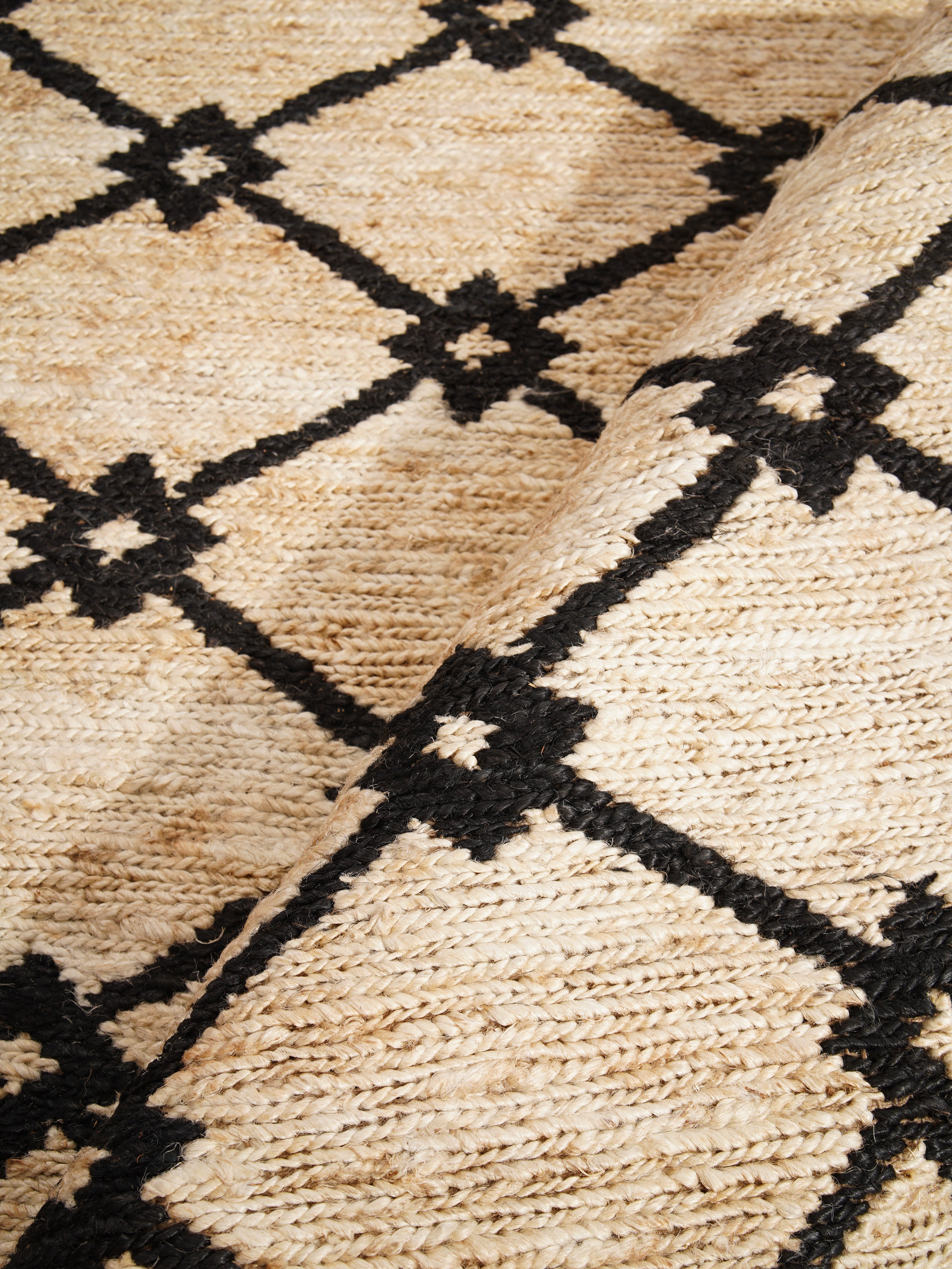 Beige Black Hand Woven Jute Rug
