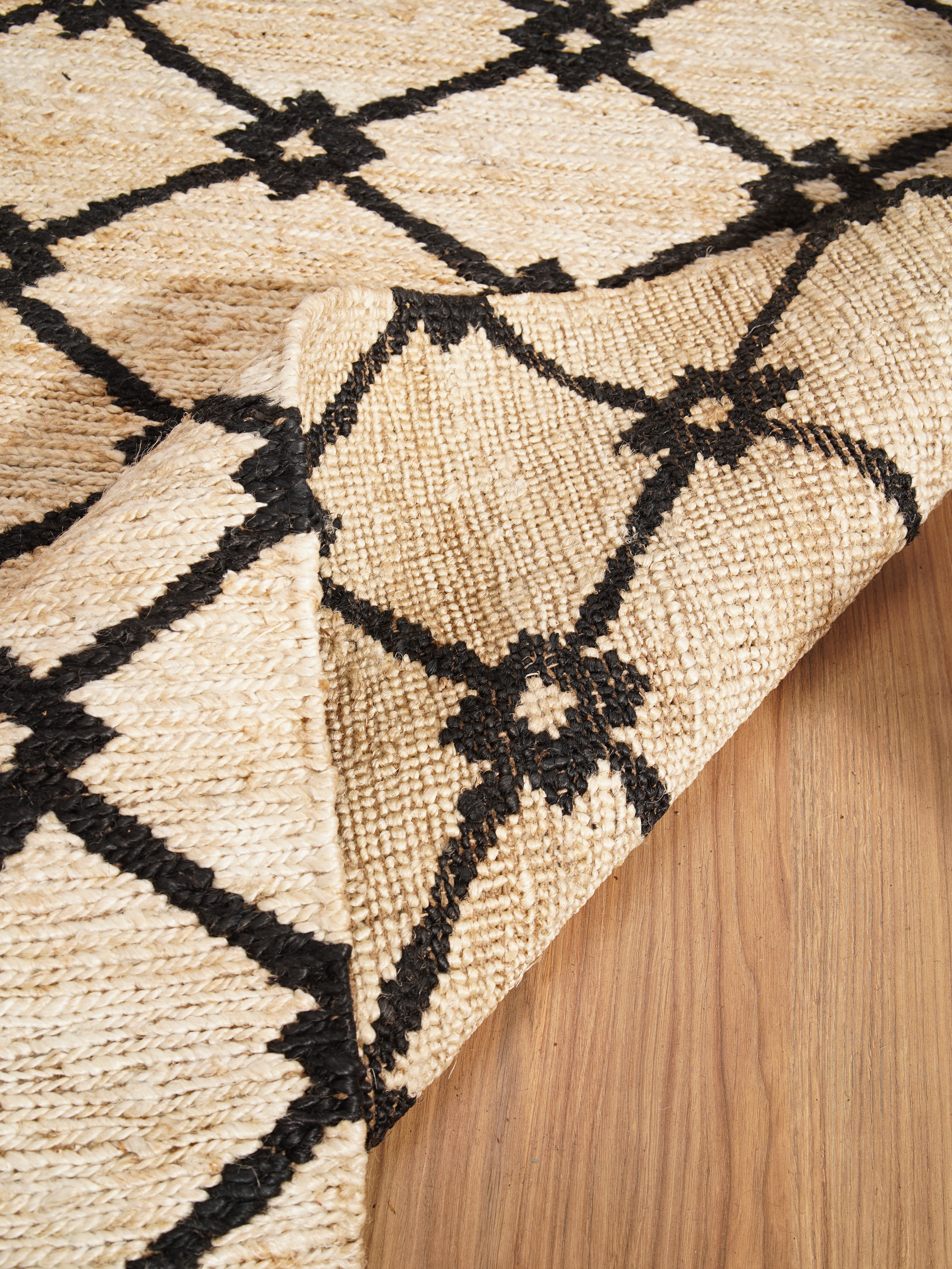 Beige Black Hand Woven Jute Rug