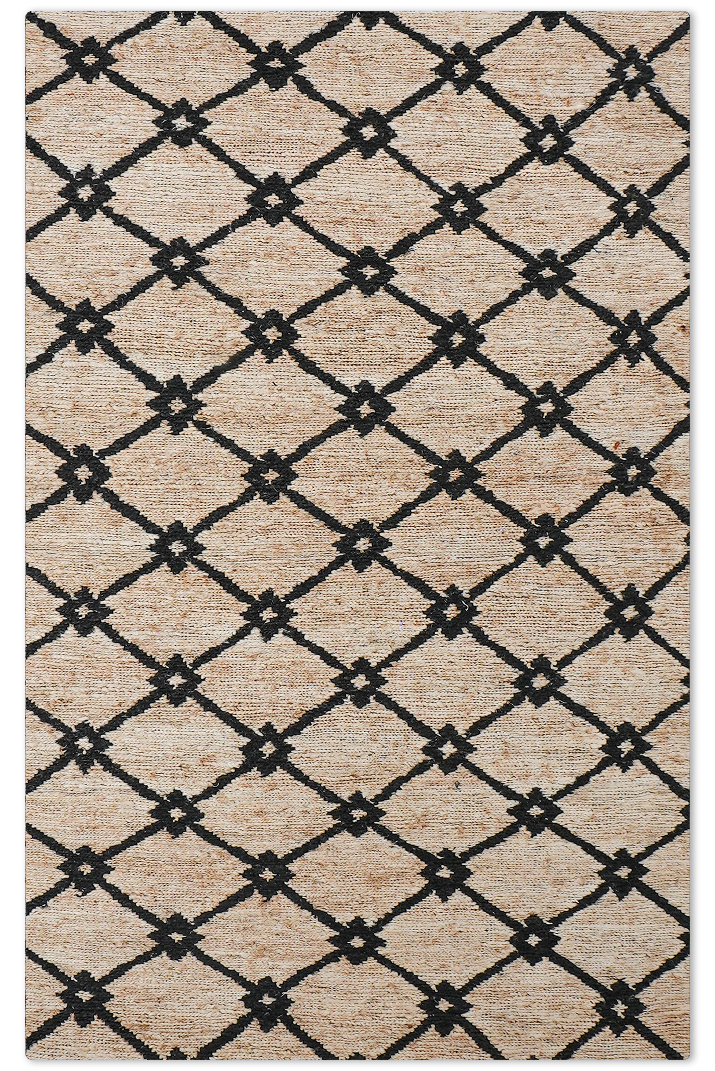 Beige Black Hand Woven Jute Rug