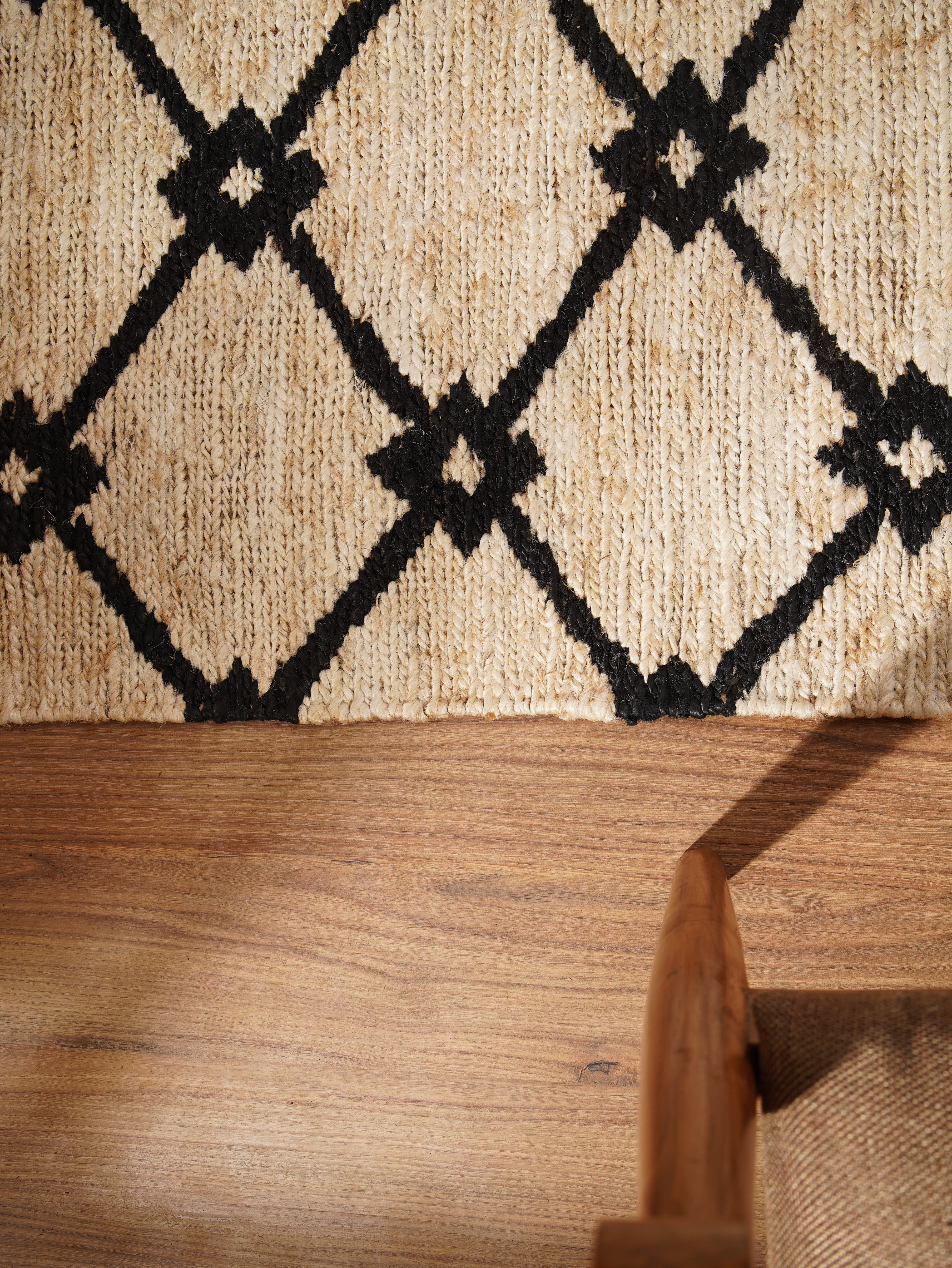 Beige Black Hand Woven Jute Rug