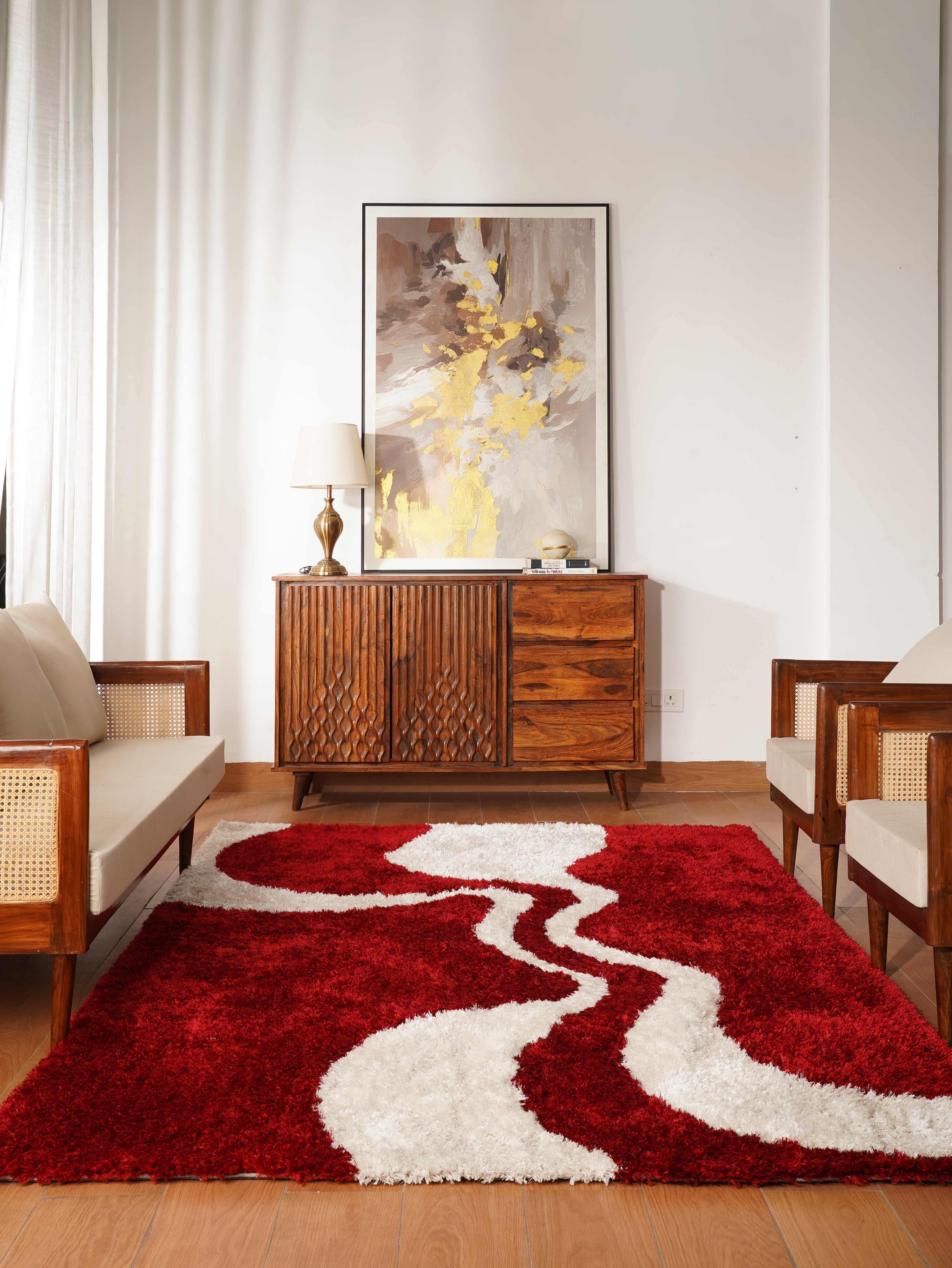 Scarlet Wave Hand Tufted Shag Rug