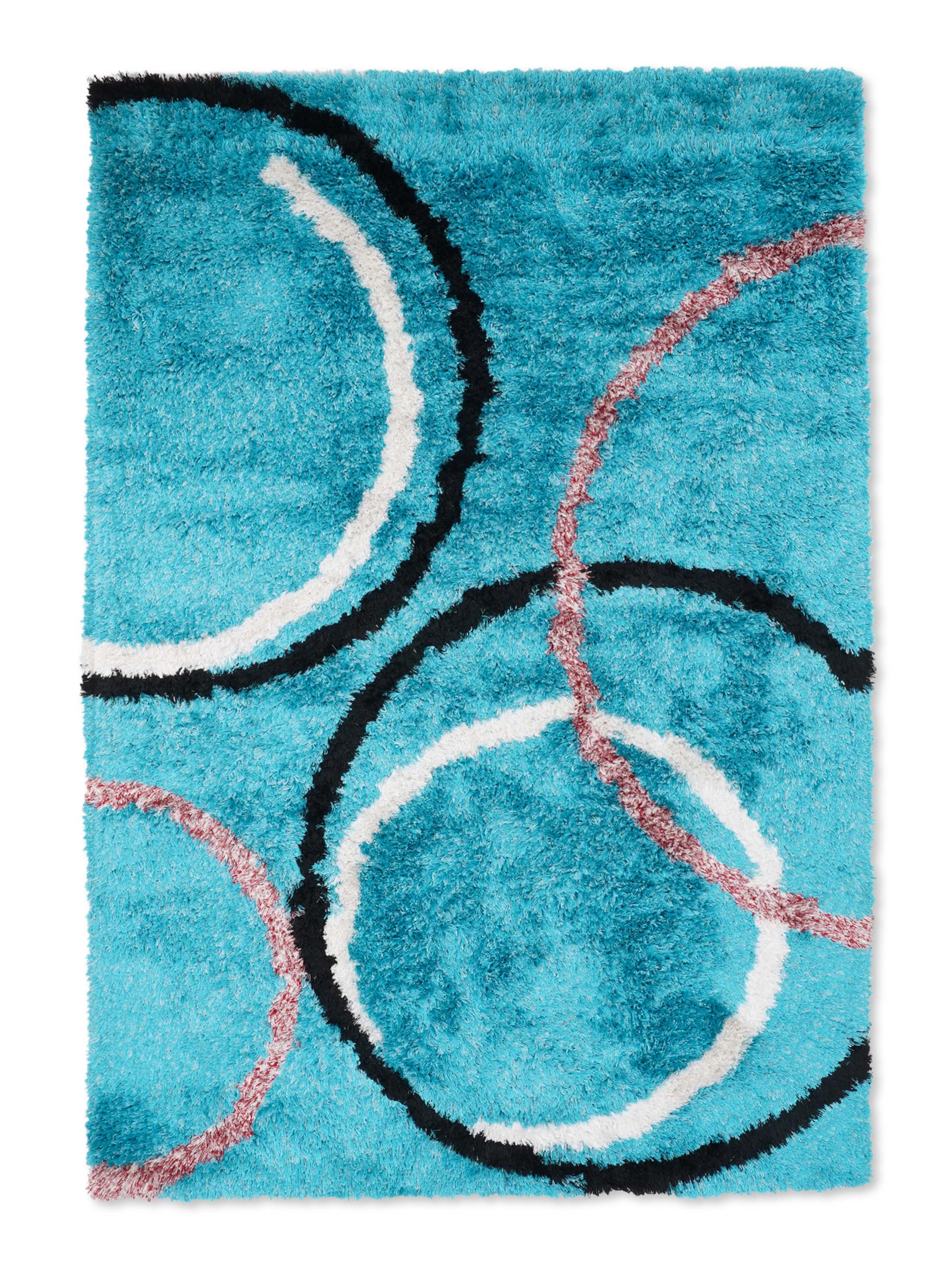 Aqua Circles Hand Tufted Shag Rug