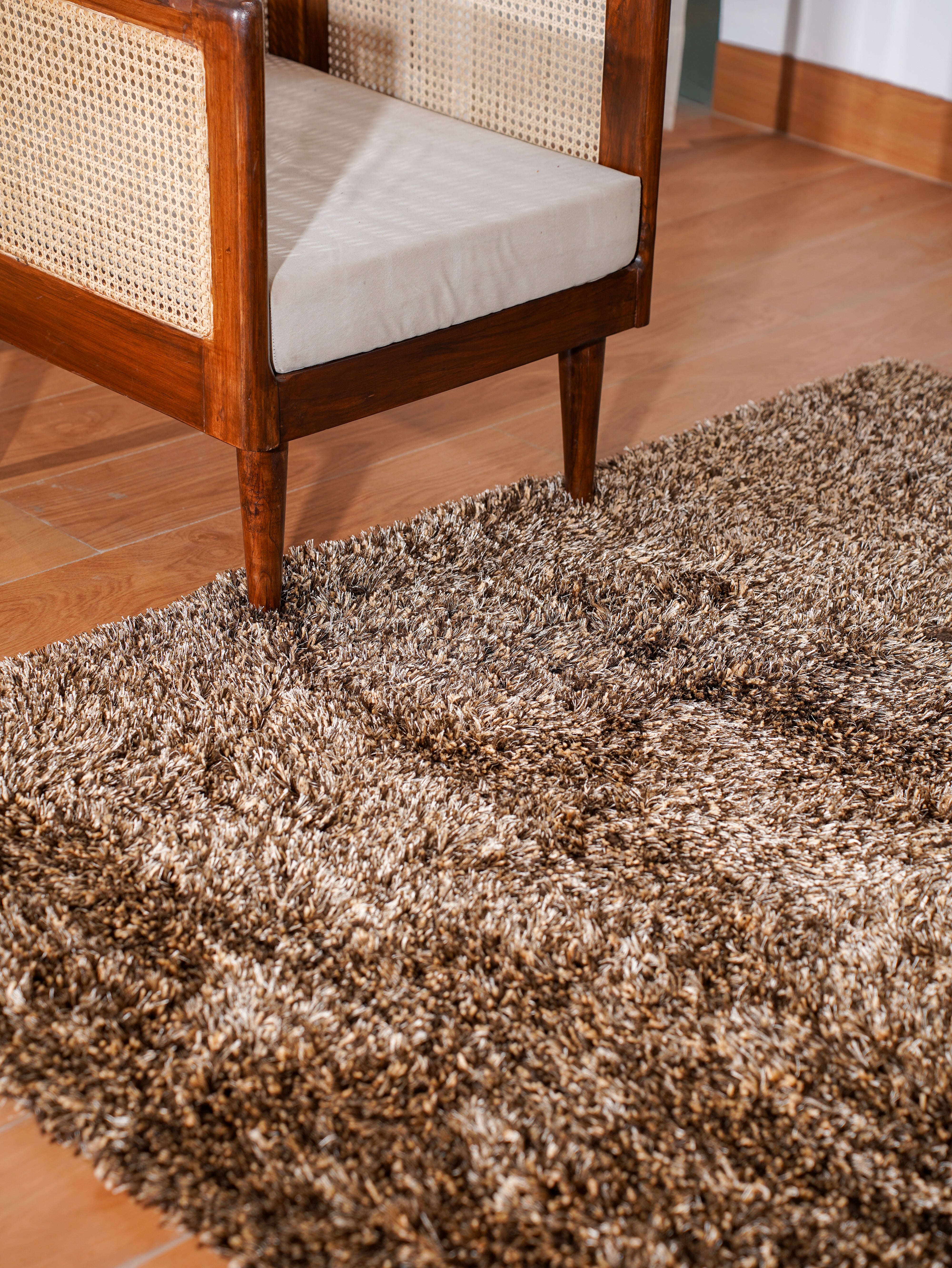 Beige Brown Hand Tufted Shag Rug