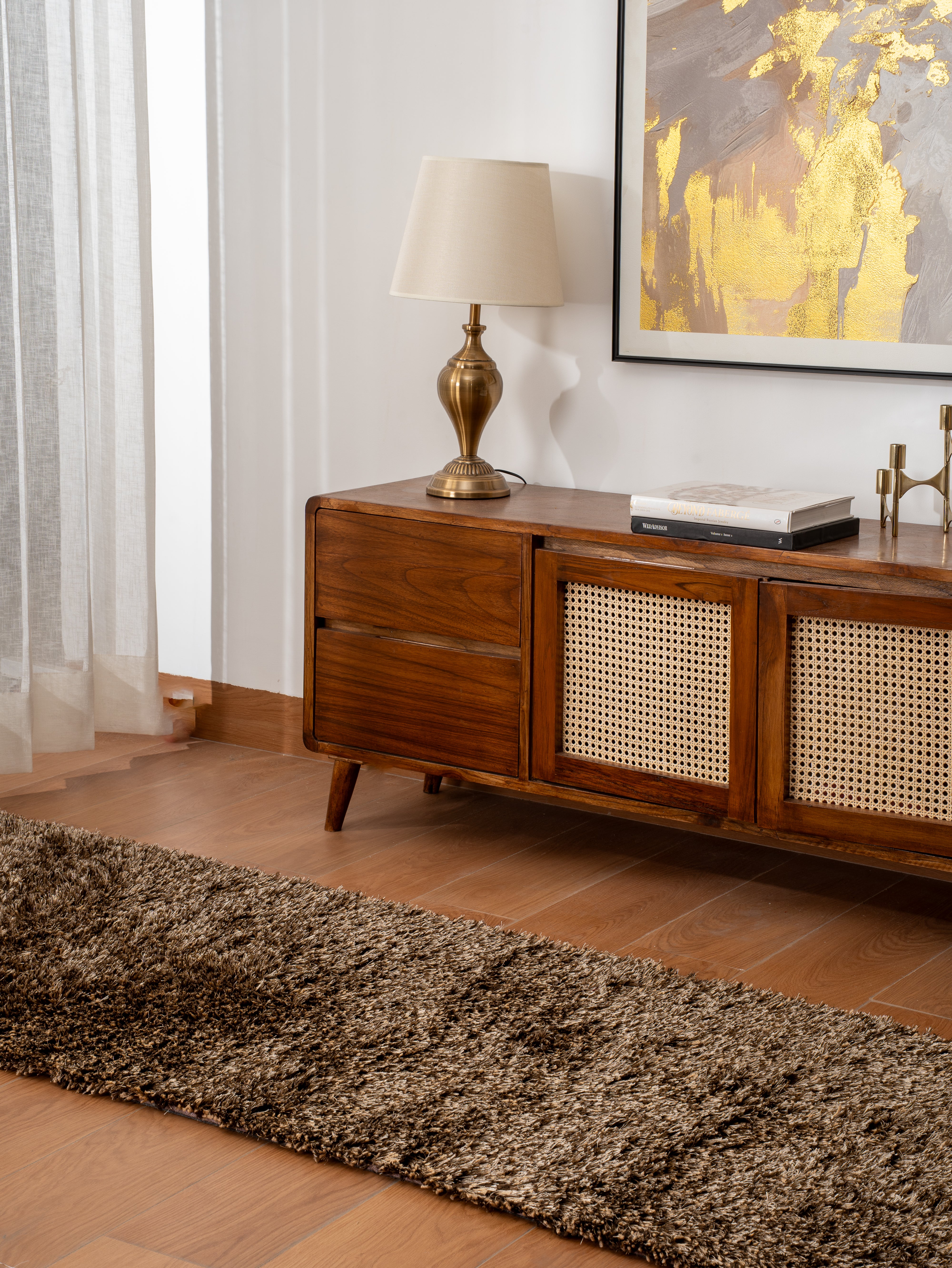 Beige Brown Hand Tufted Shag Rug