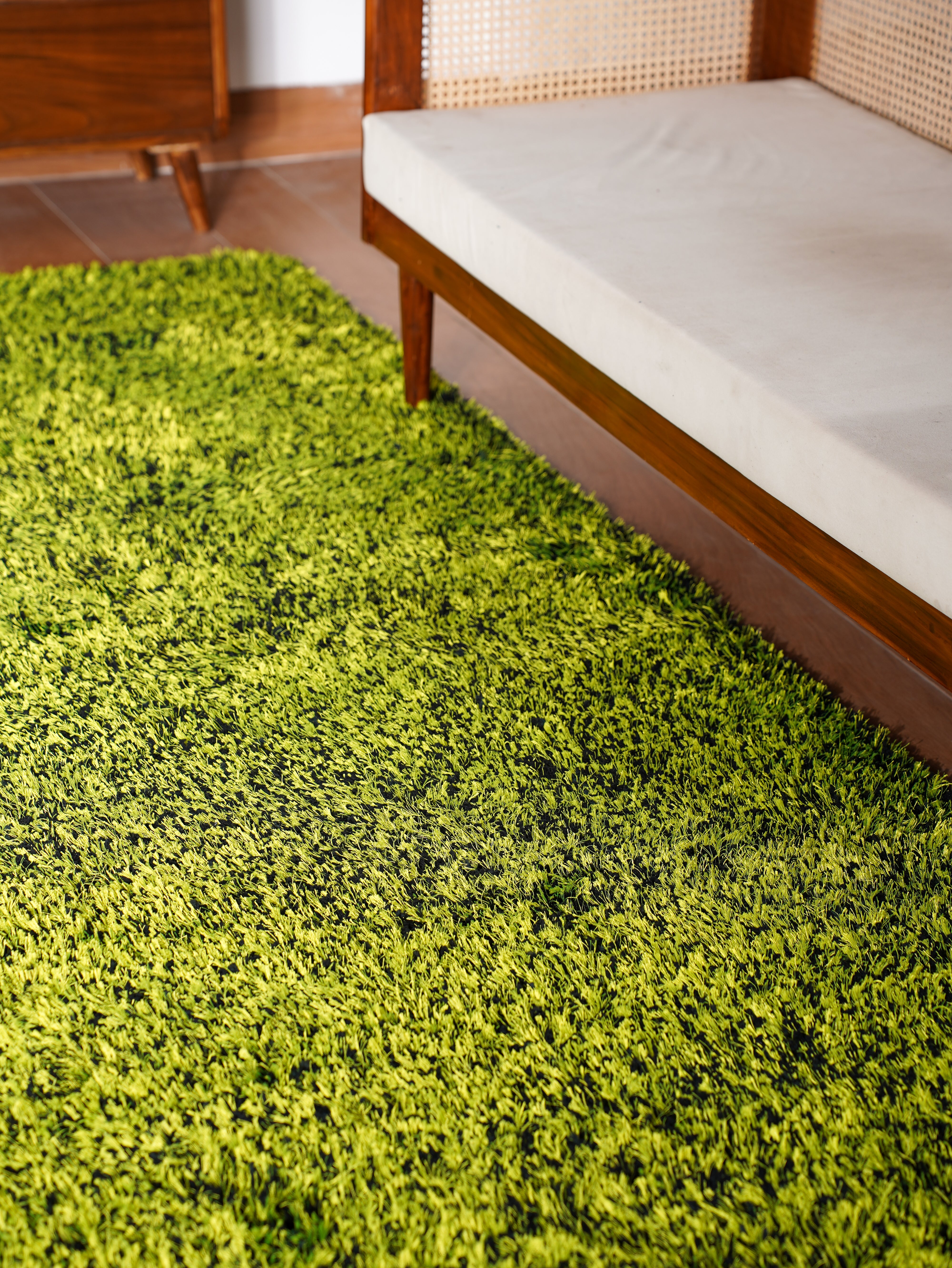 Solid Green Shag Polyester Area Rug