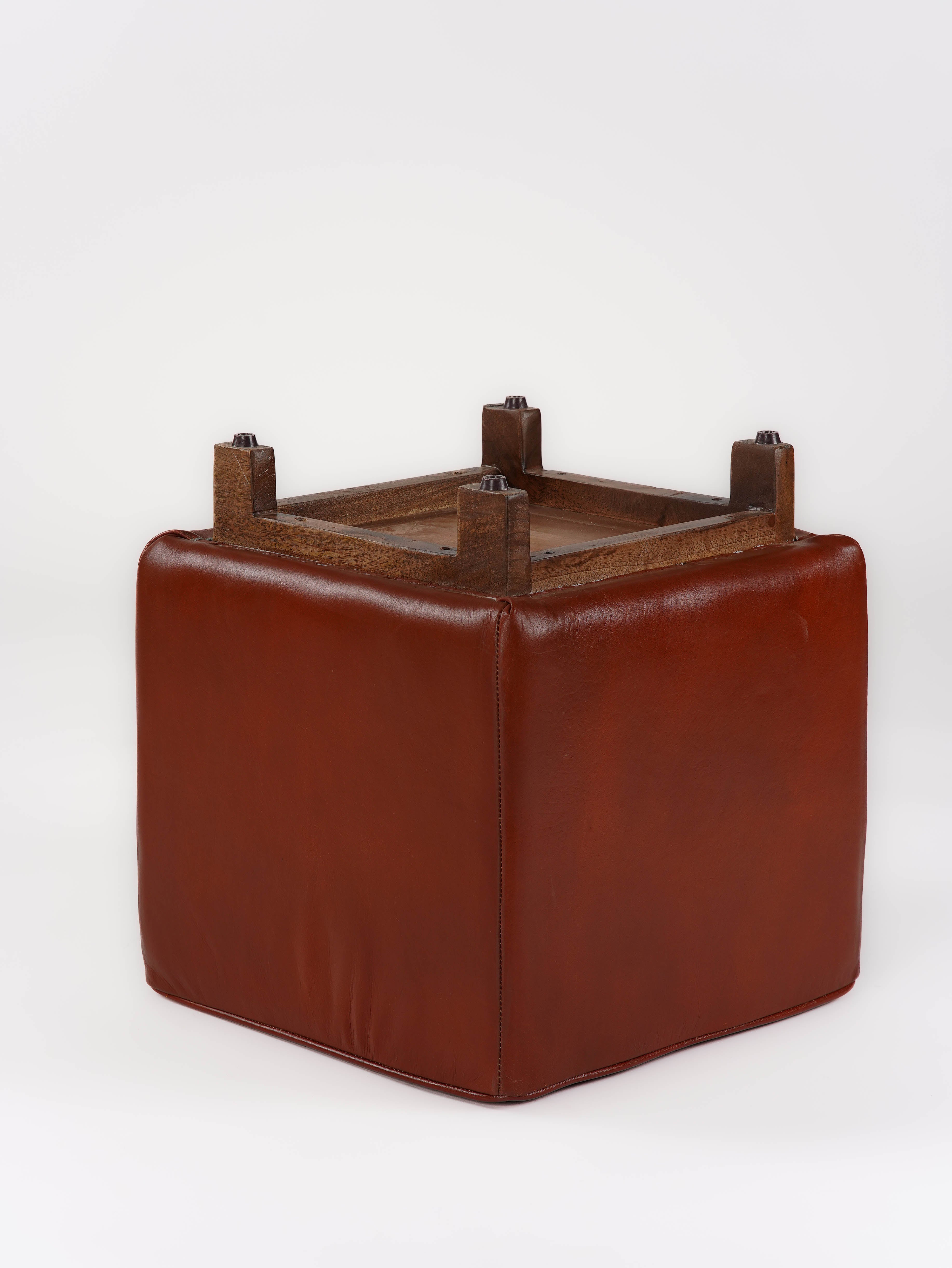 The Esquire Rest – Handcrafted Buffalo Leather Stool | Brown & Black | Wooden Legs | Compact Design