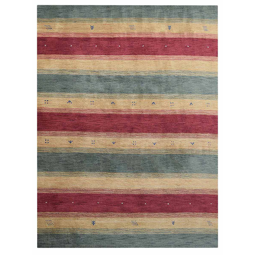 Hand Knotted Loom Wool Area Rug Contemporary Green Gold