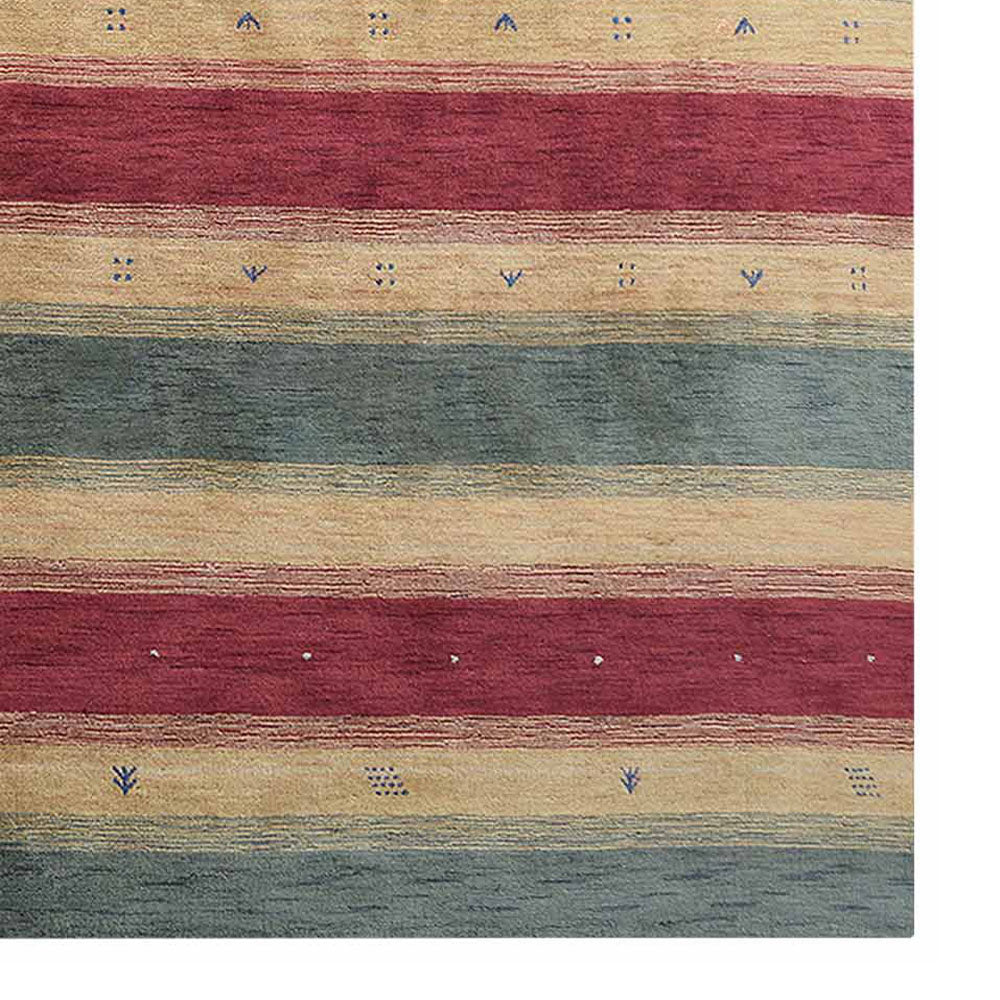 Hand Knotted Loom Wool Area Rug Contemporary Green Gold