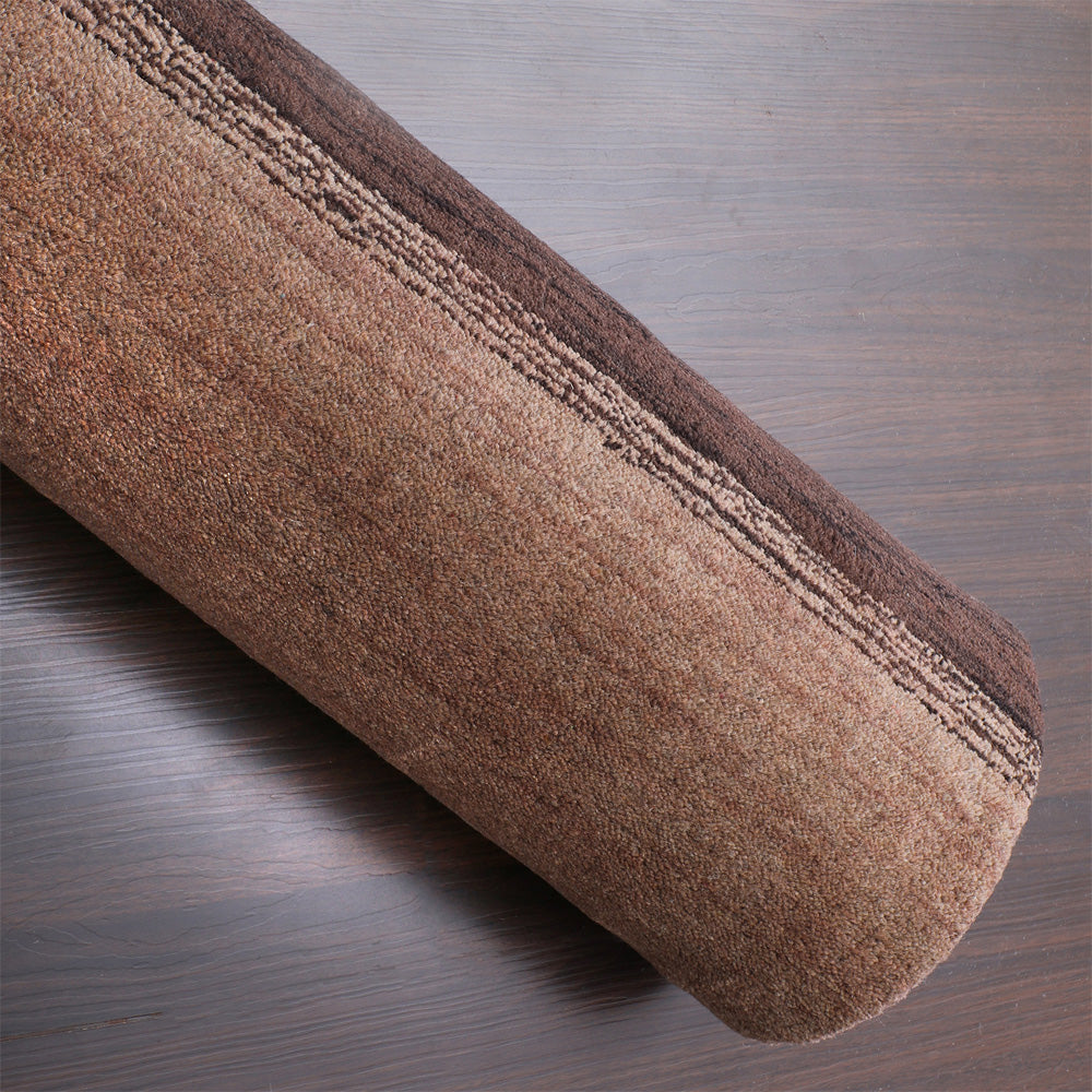 Brown Beige Hand Knotted Wool Rug