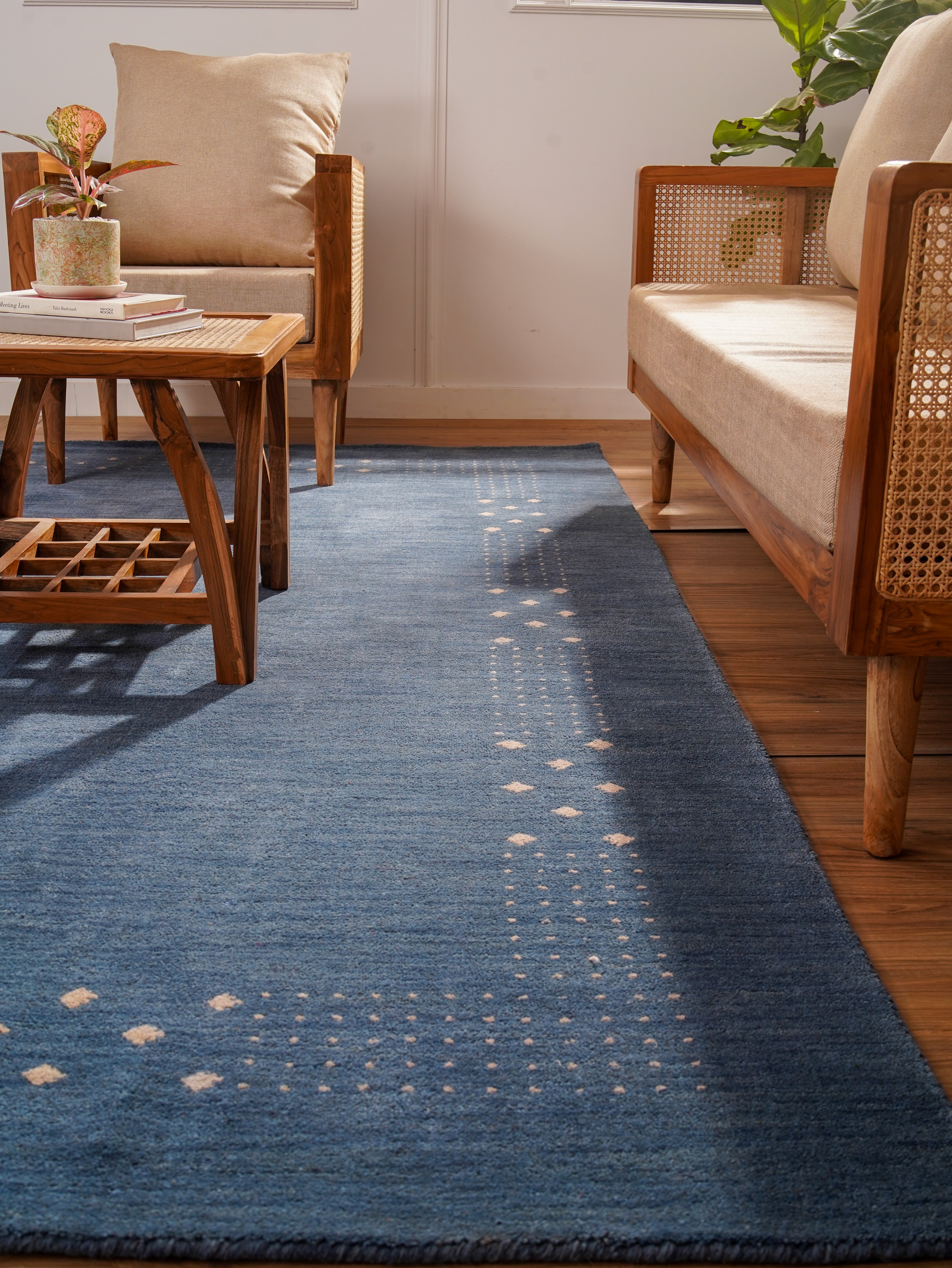 Teal Hand Knotted Wool Rug