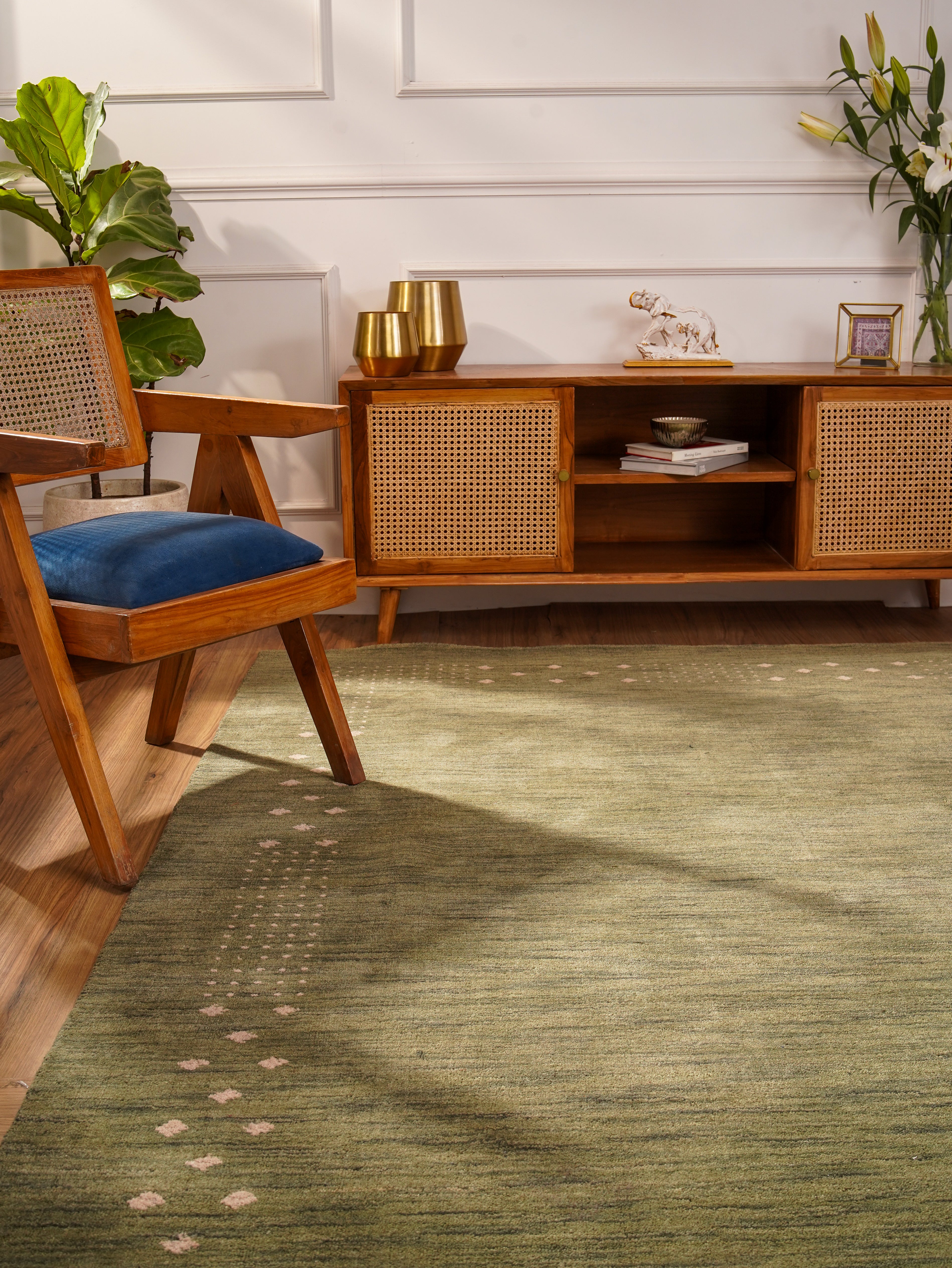 Teal Hand Knotted Wool Rug
