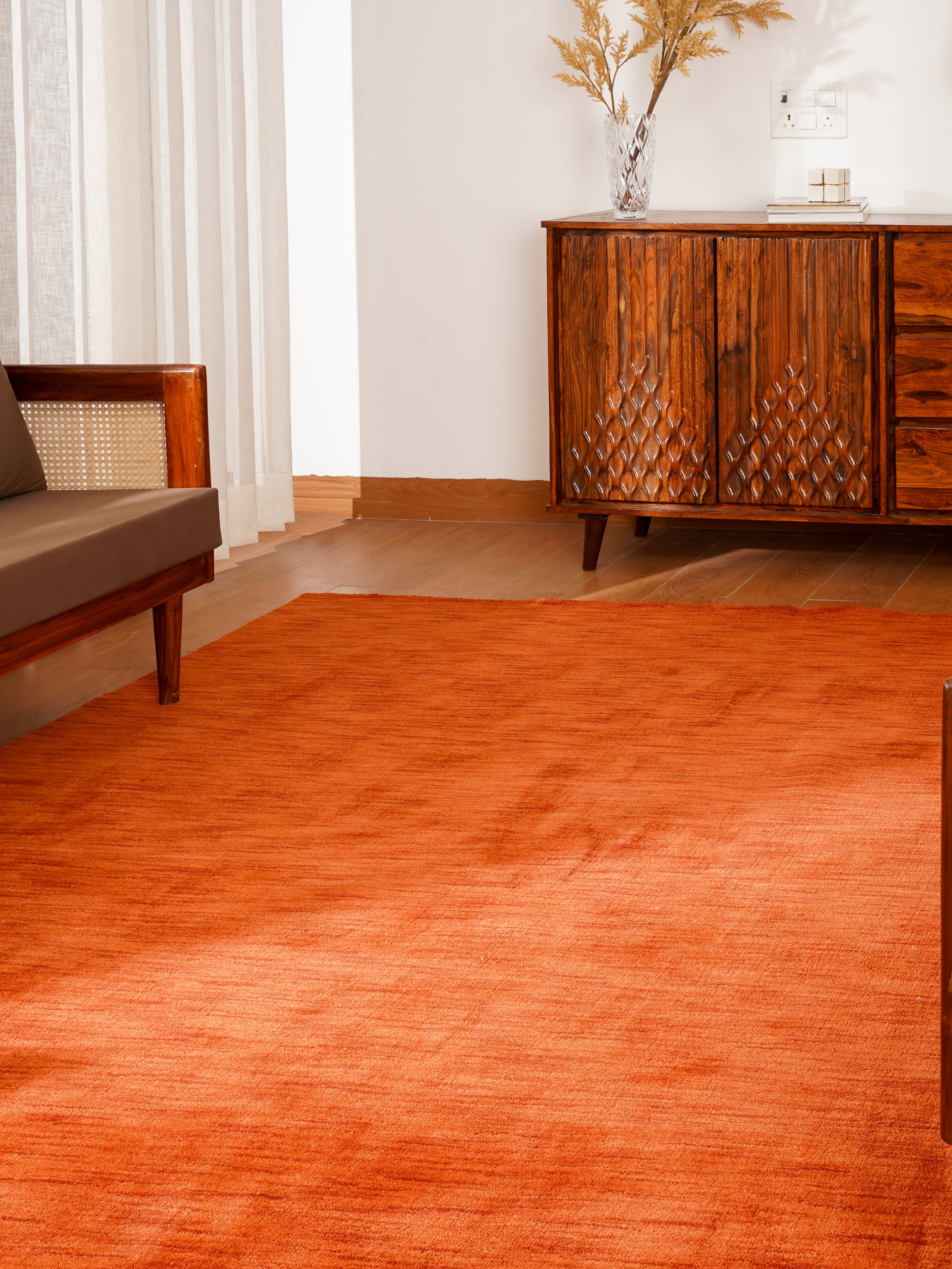 Light Red Hand Knotted Wool Rug