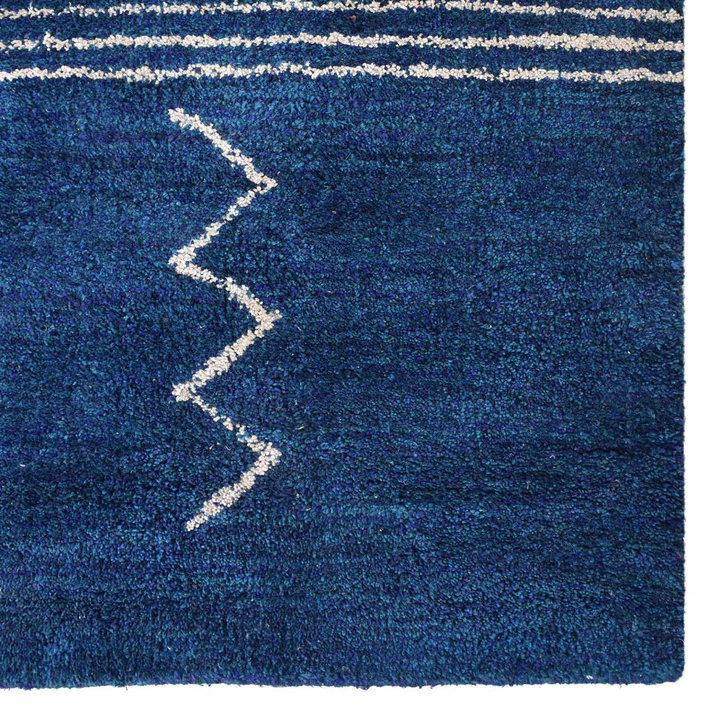 Hand Knotted Loom Silk Mix Area Rug Geometric Blue Beige